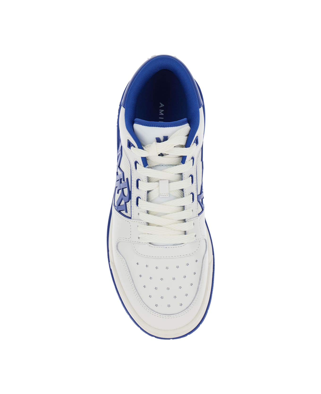 AMIRI White And Blue Low Top Sneakers With Contrasting Logo Lettering In Cotton Man - White