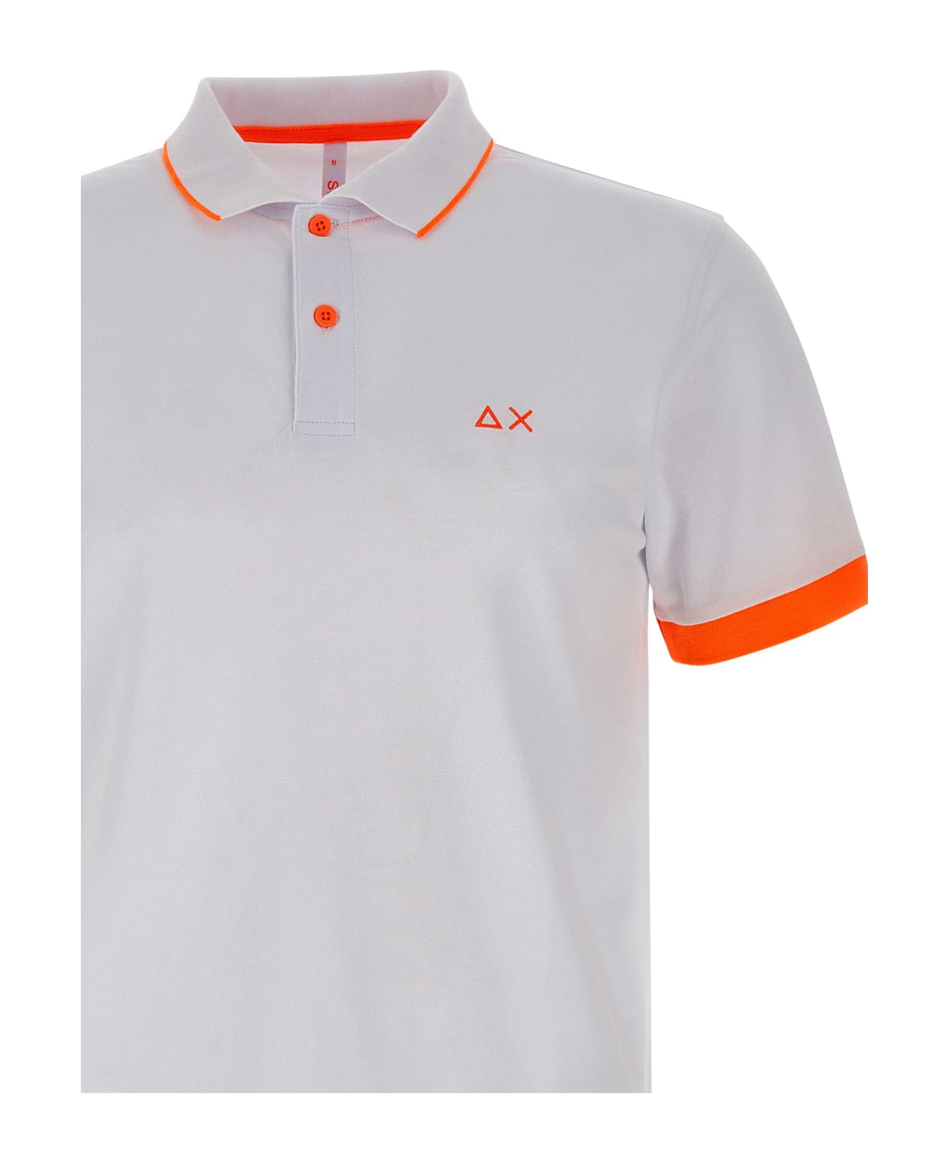 Sun 68 "small Stripe" Cotton Polo Shirt - WHITE