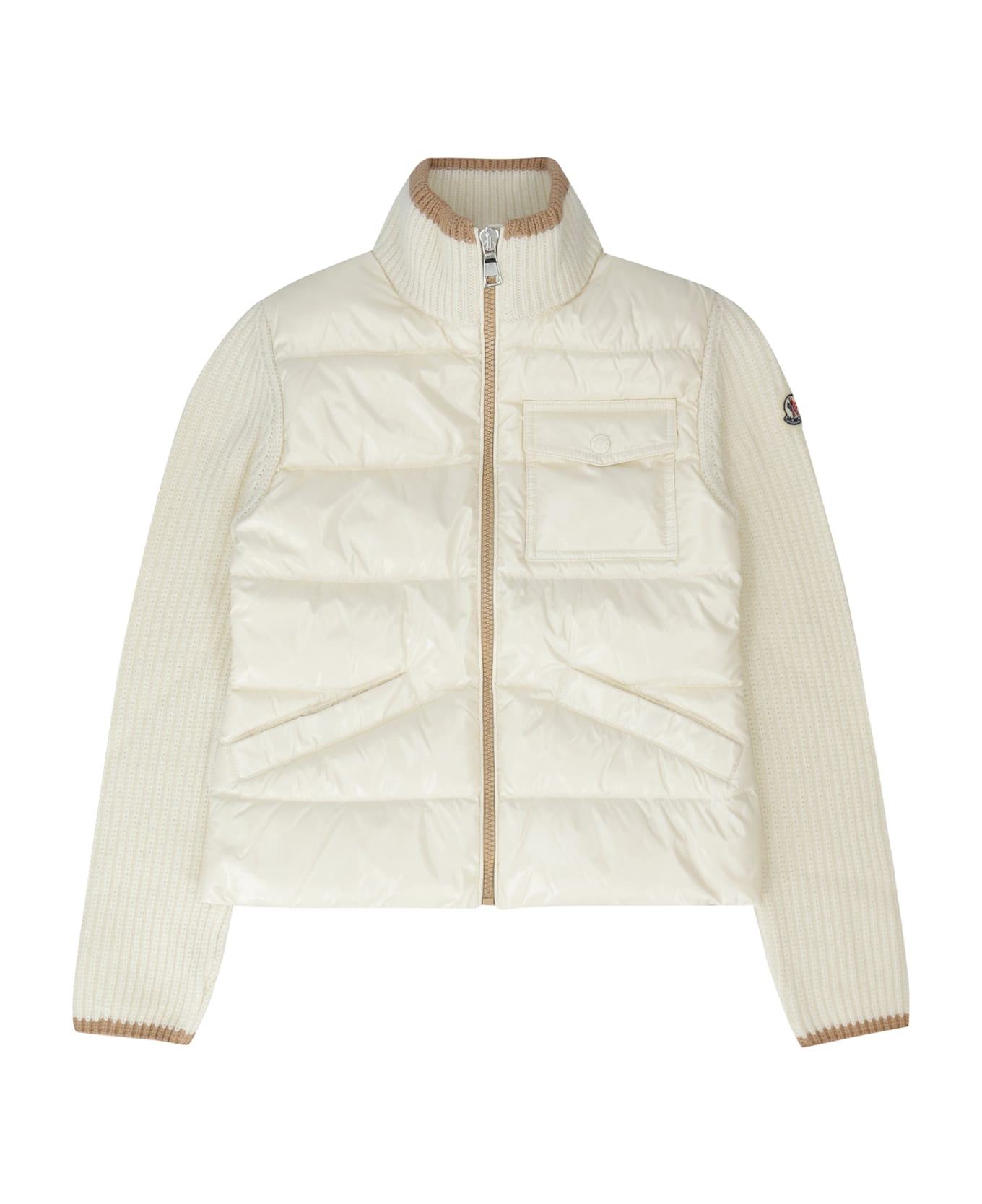 Moncler Cardigan With Padded Front Panel - panna