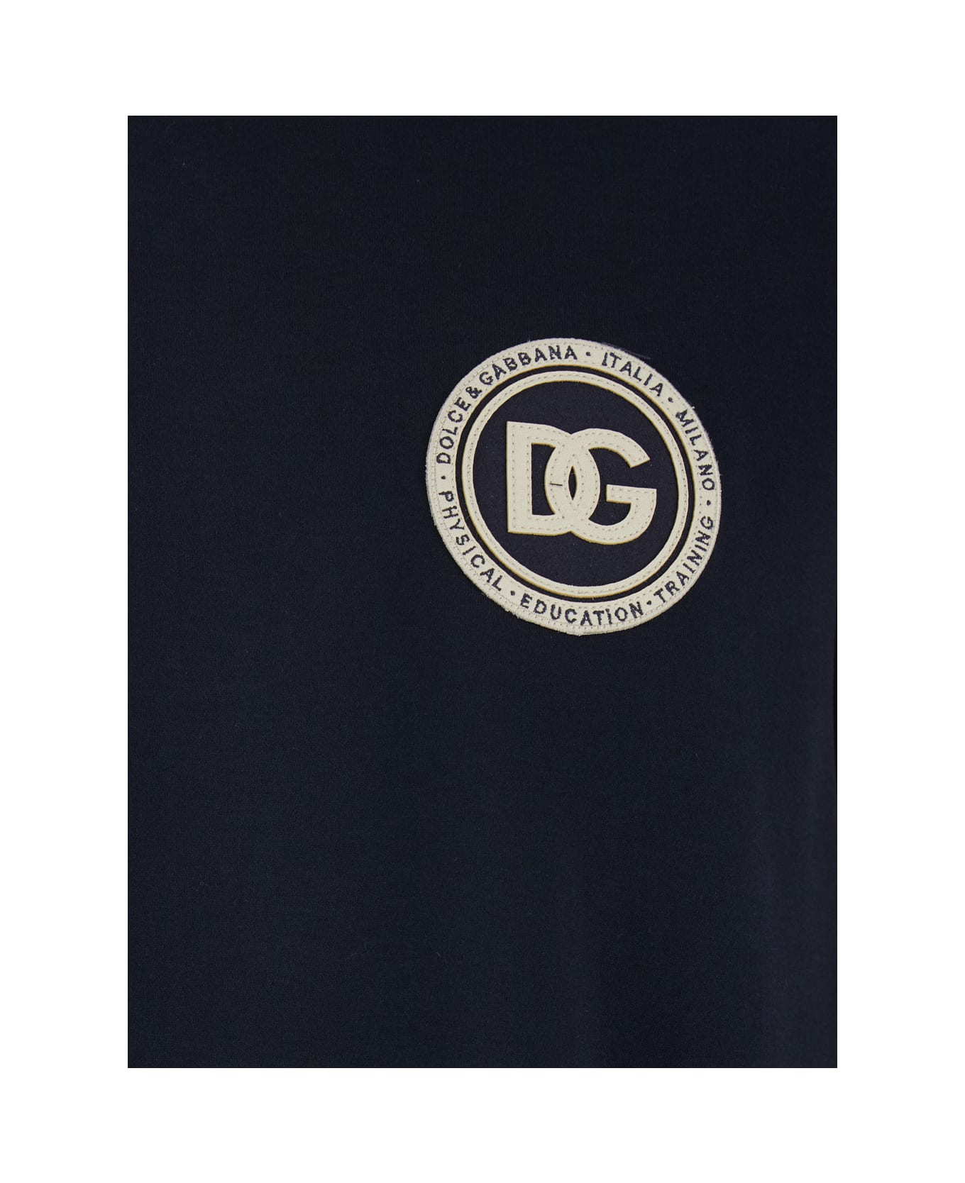Dolce & Gabbana Blue Crewneck T-shirt With Logo Embroidery On The Front In Cotton Man - Blu