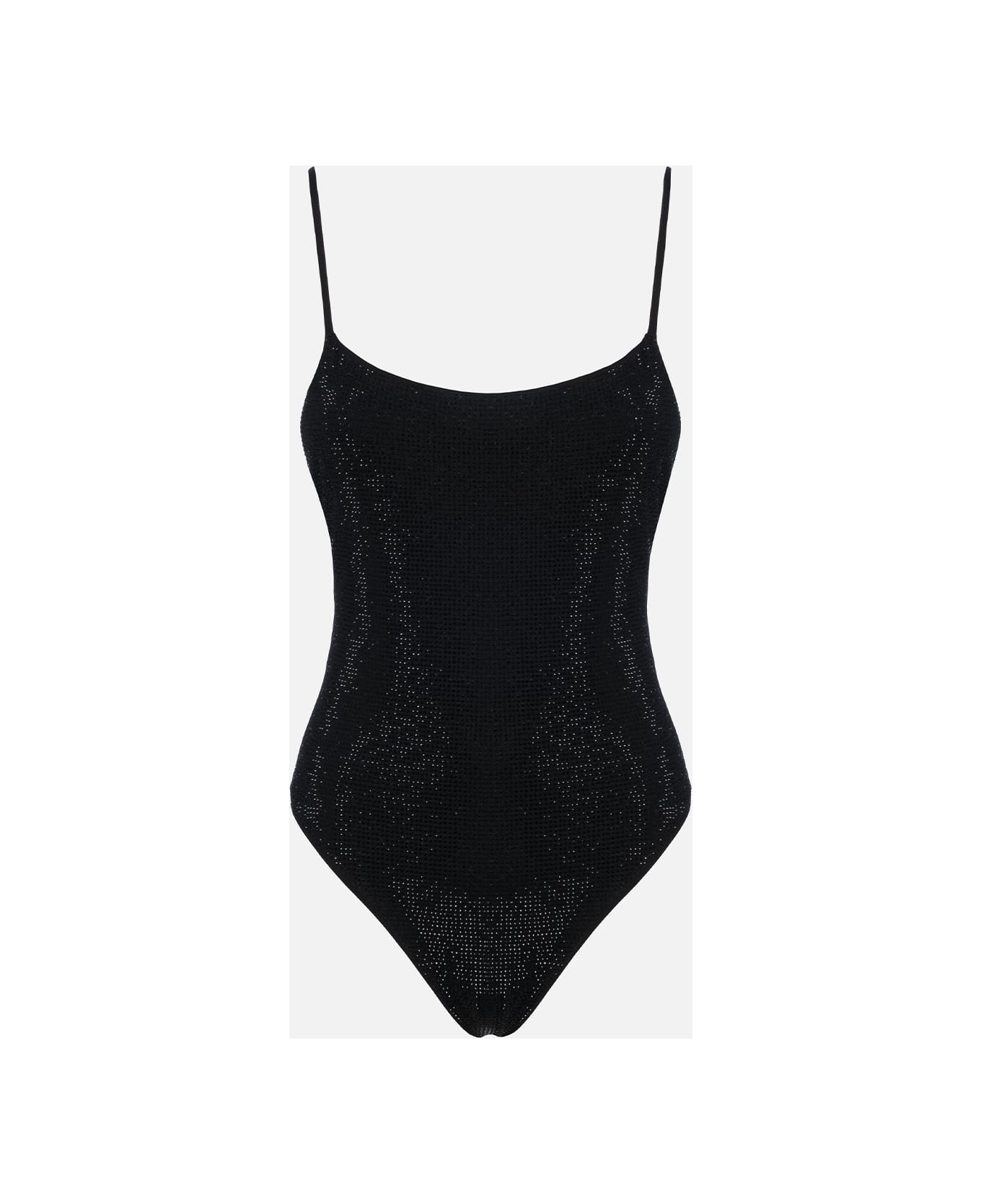 MC2 Saint Barth Woman Black One-piece Swimsuit Cecille With Rhinestones - BLACK