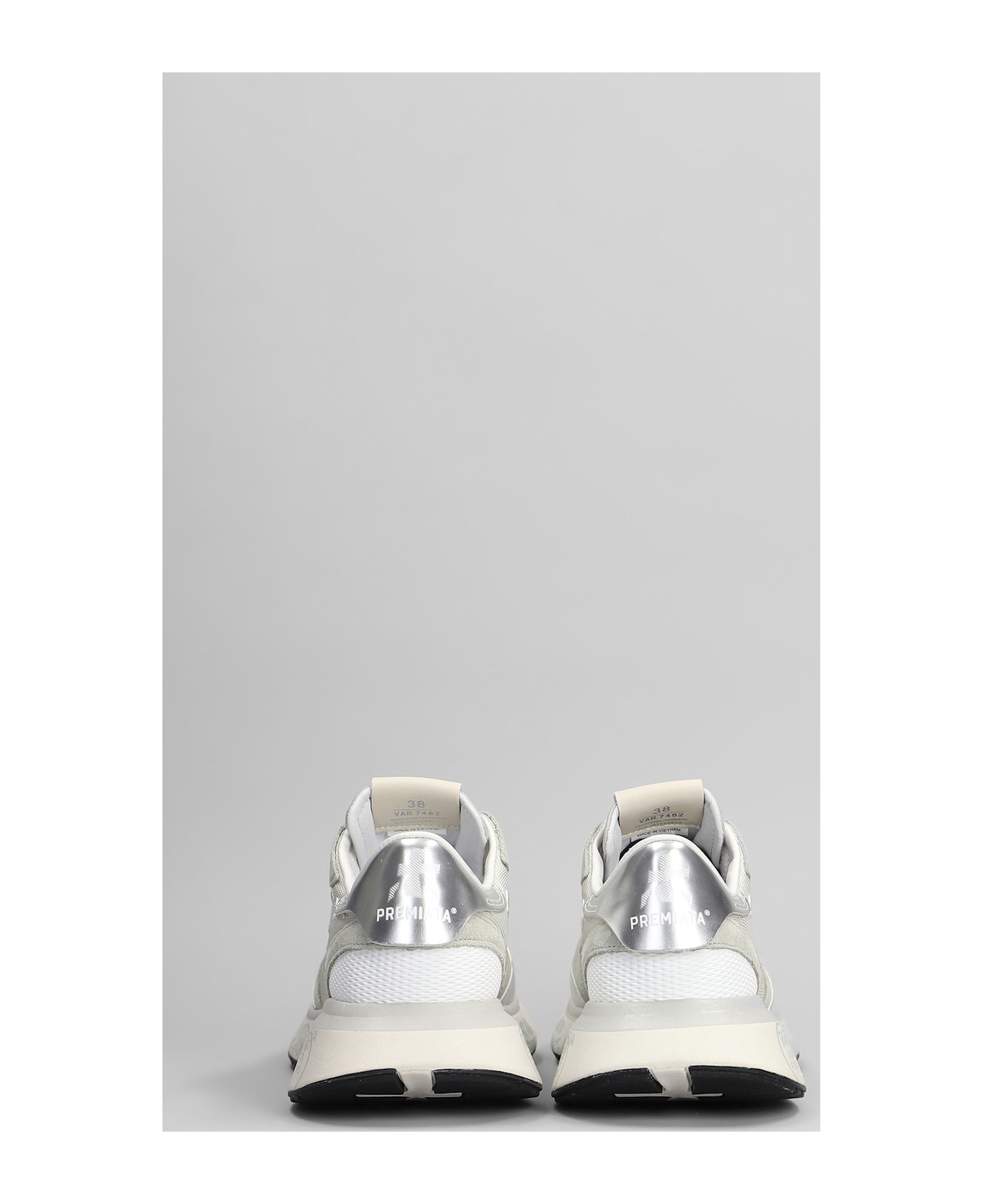 Premiata Lauryn Sneakers In Silver Leather And Fabric - silver