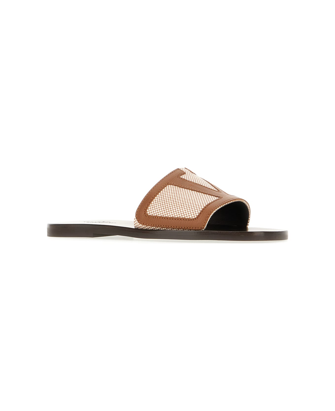 Valentino Garavani Dark Brown Leather And Fabric Viva Superstar Slippers - MARRONE BEIGE