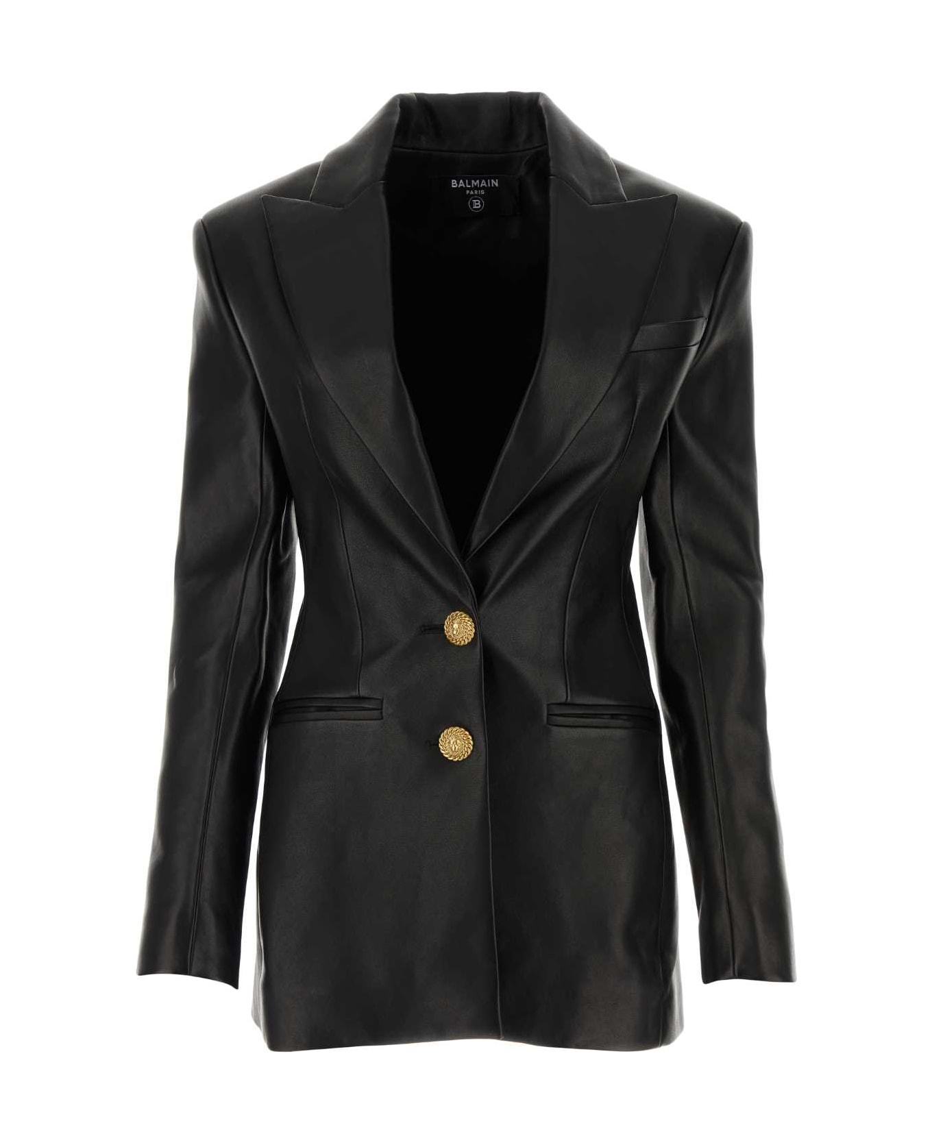 Balmain Black Leather Blazer - NOIR