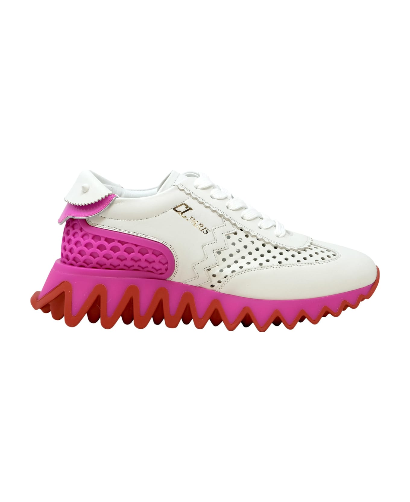 Christian Louboutin White And Pink Leather Loubishark Sneakers - WHITE