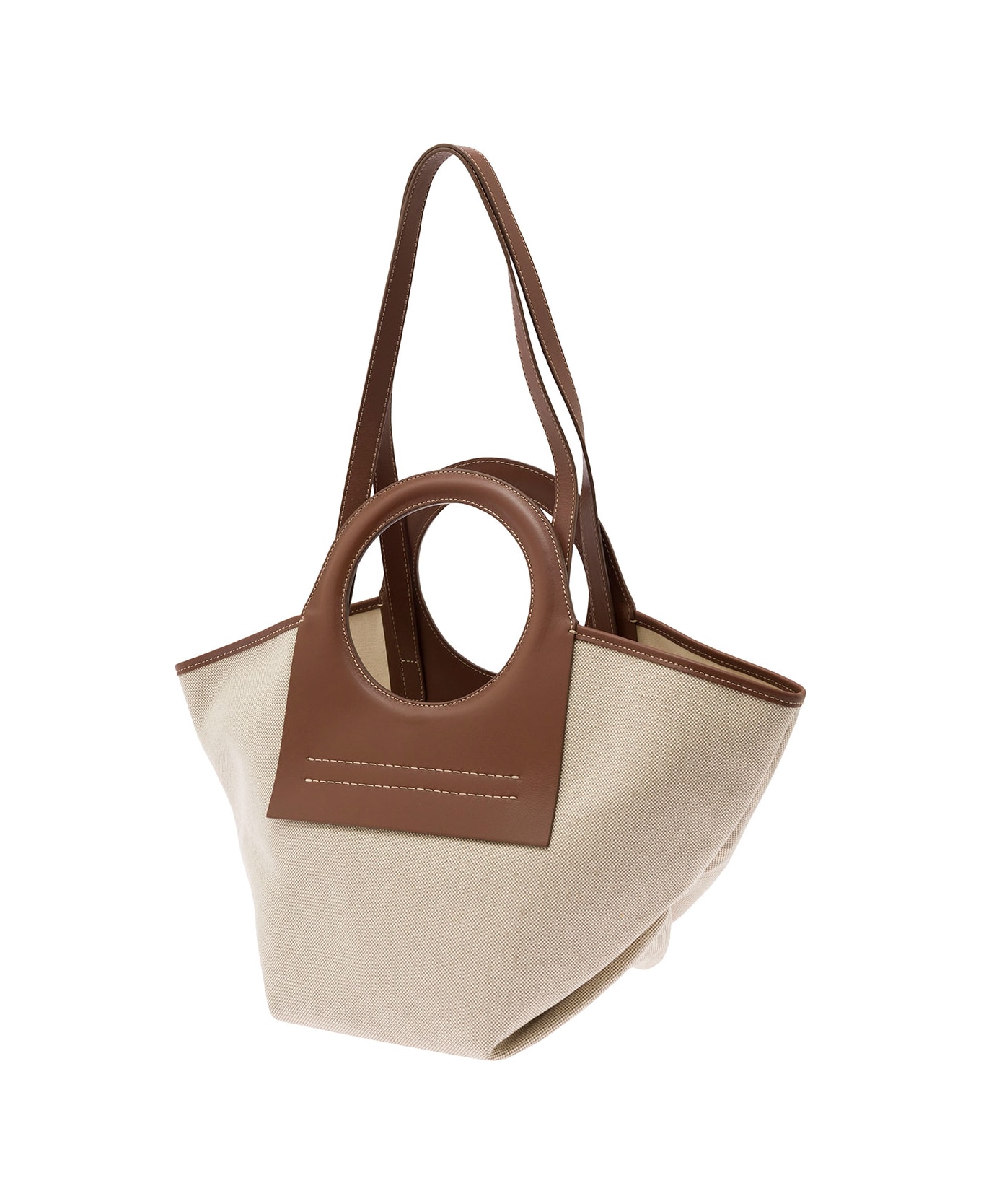 Hereu 'cala S' White And Brown Handbag With Leather Handles In Canvas Woman - Beige