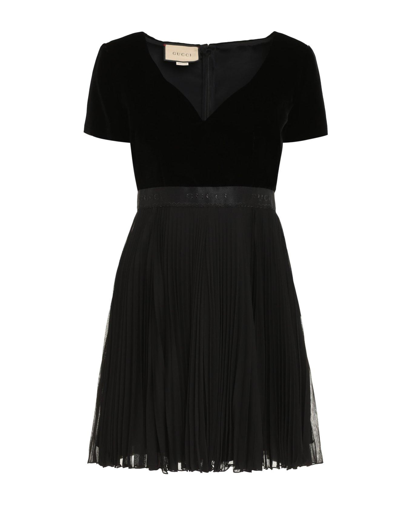 Gucci V-neck Pleated Mini Dress - Black ワンピース＆ドレス