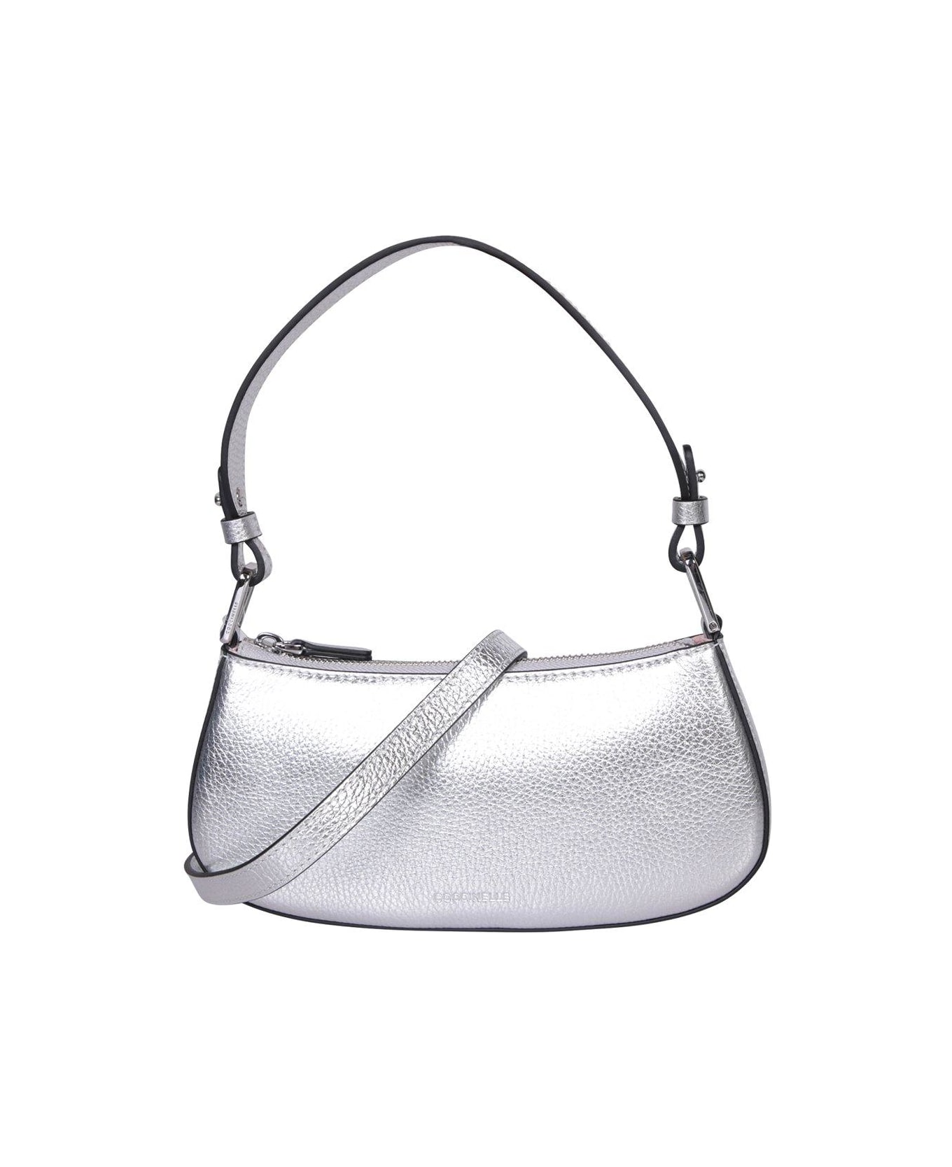 Coccinelle Logo Stamp Zipped Shoulder Bag - Silver