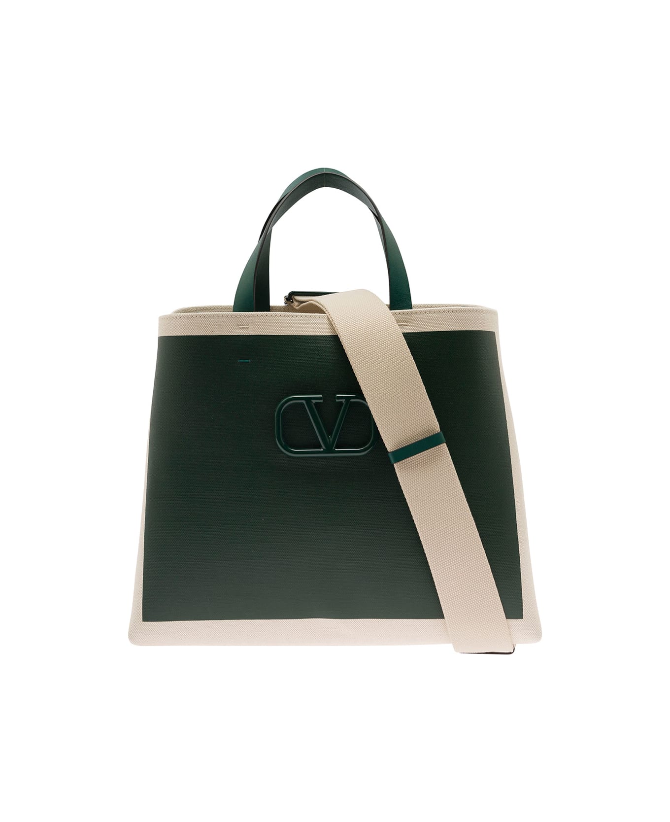 Valentino Garavani Two-tone Canvas Vlogo Shopping Bag - Green