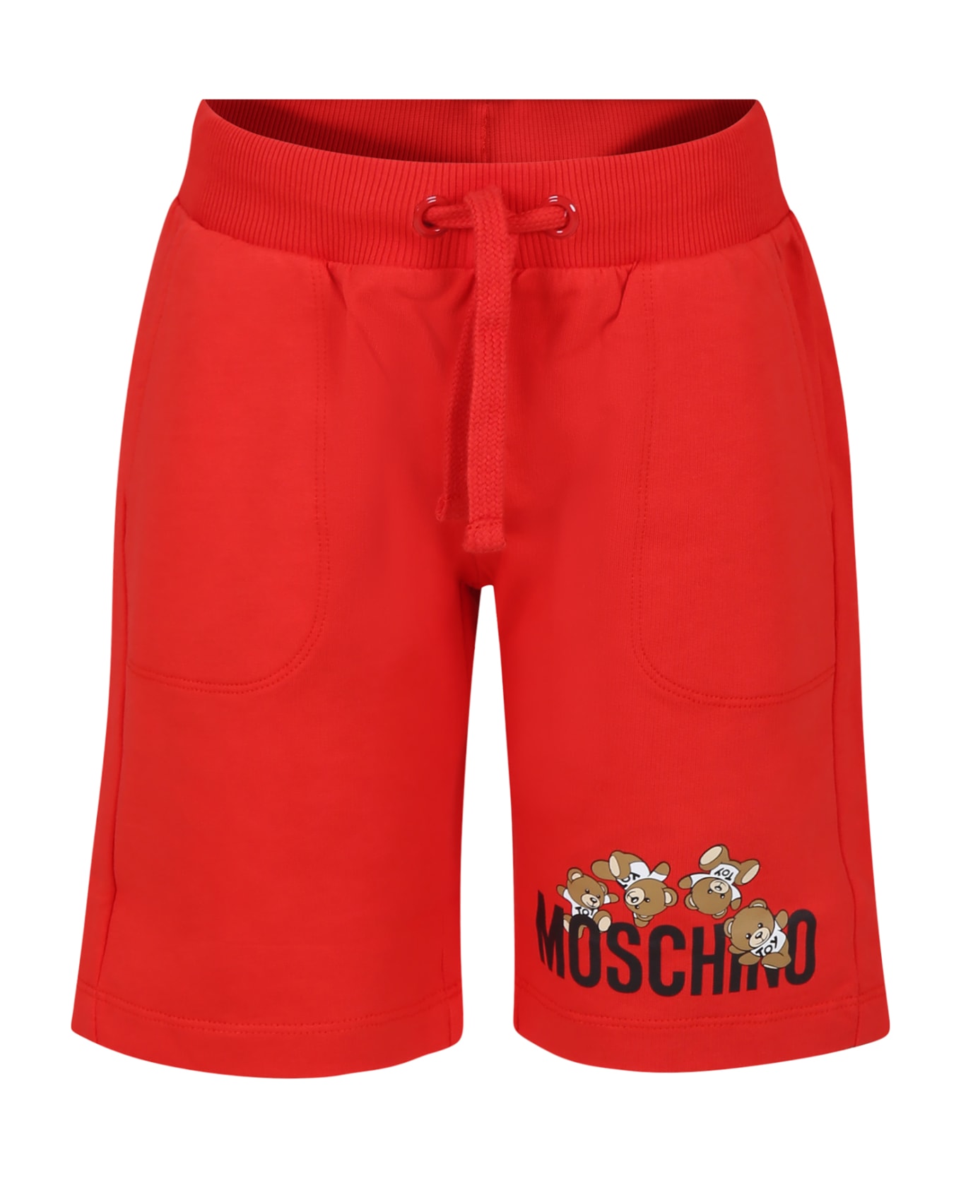 Moschino Red Shorts For Kids With Teddy Bears And Logo - Red