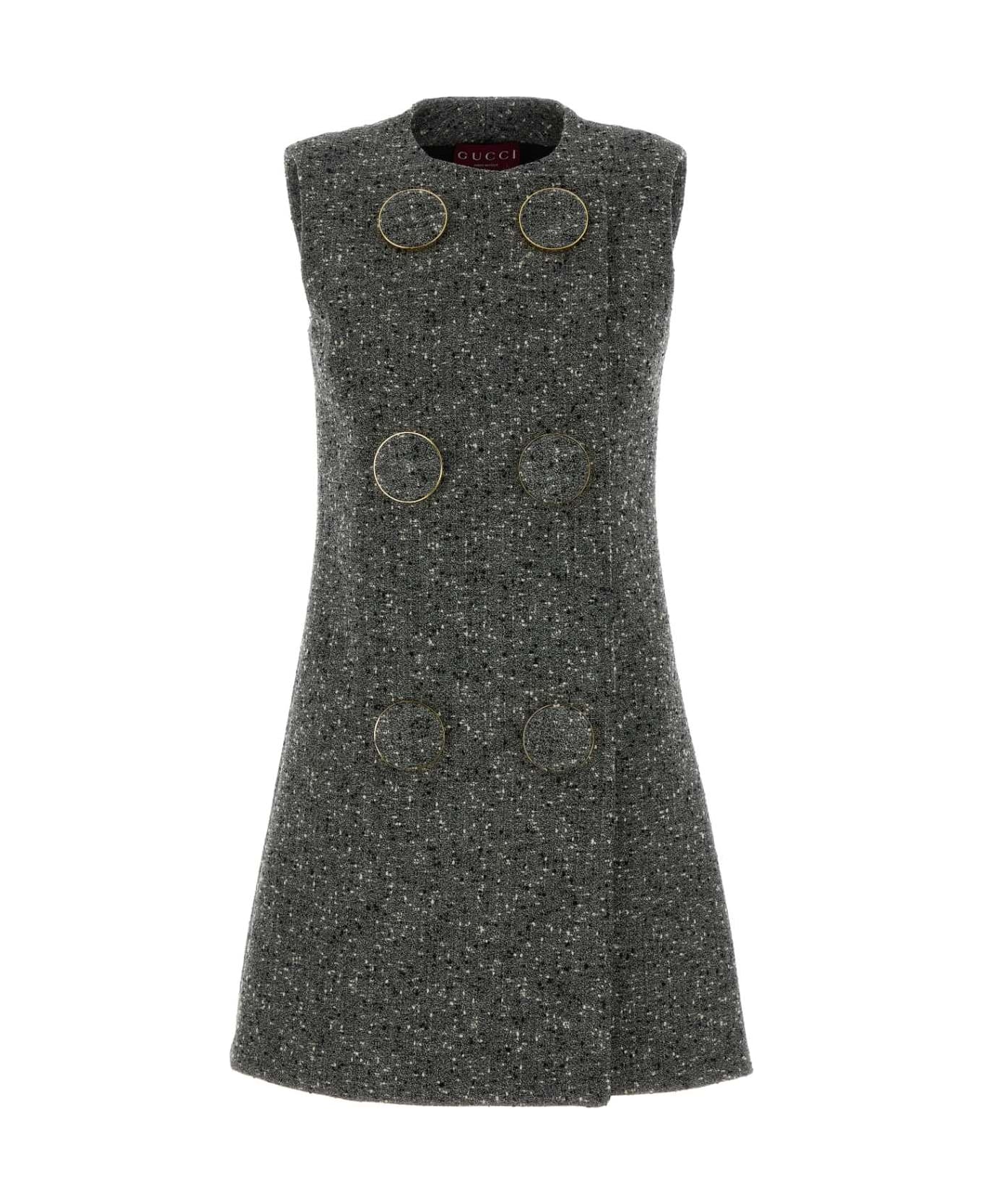 Gucci Melange Grey Wool Blend Mini Dress - BLACKANDWHITE