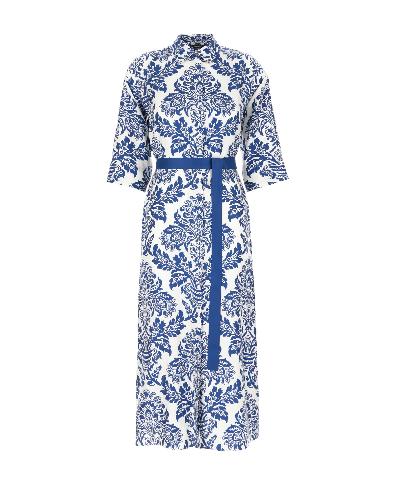'S Max Mara Printed Silk Shirt Dress - Blu