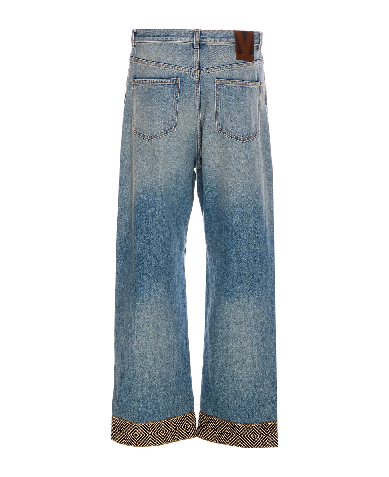 Valentino Garavani Jacquard Bottom Denim Pants - Blue
