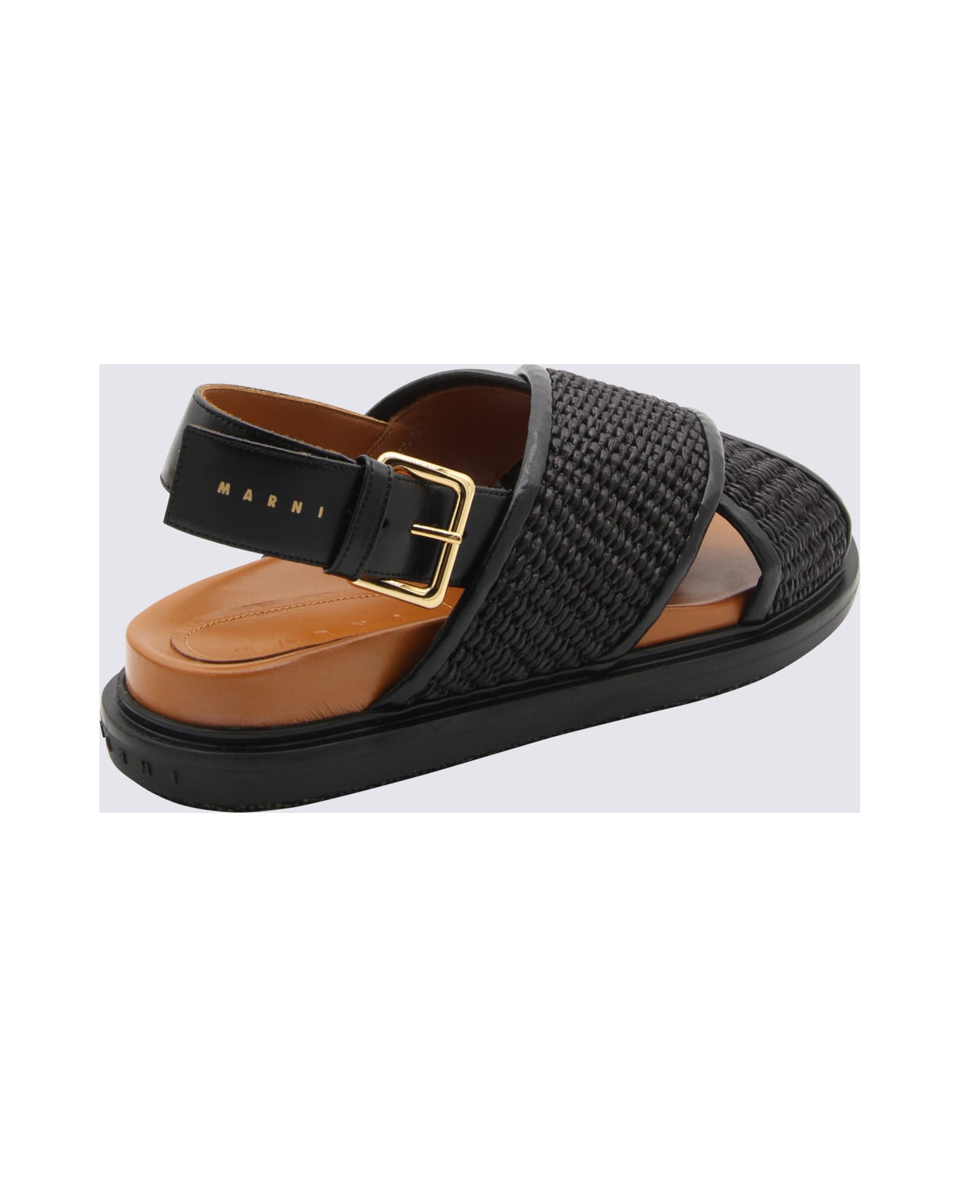 Marni Black Cotton Fussbeet Sandals - BLACK/EARTH OF SIENA