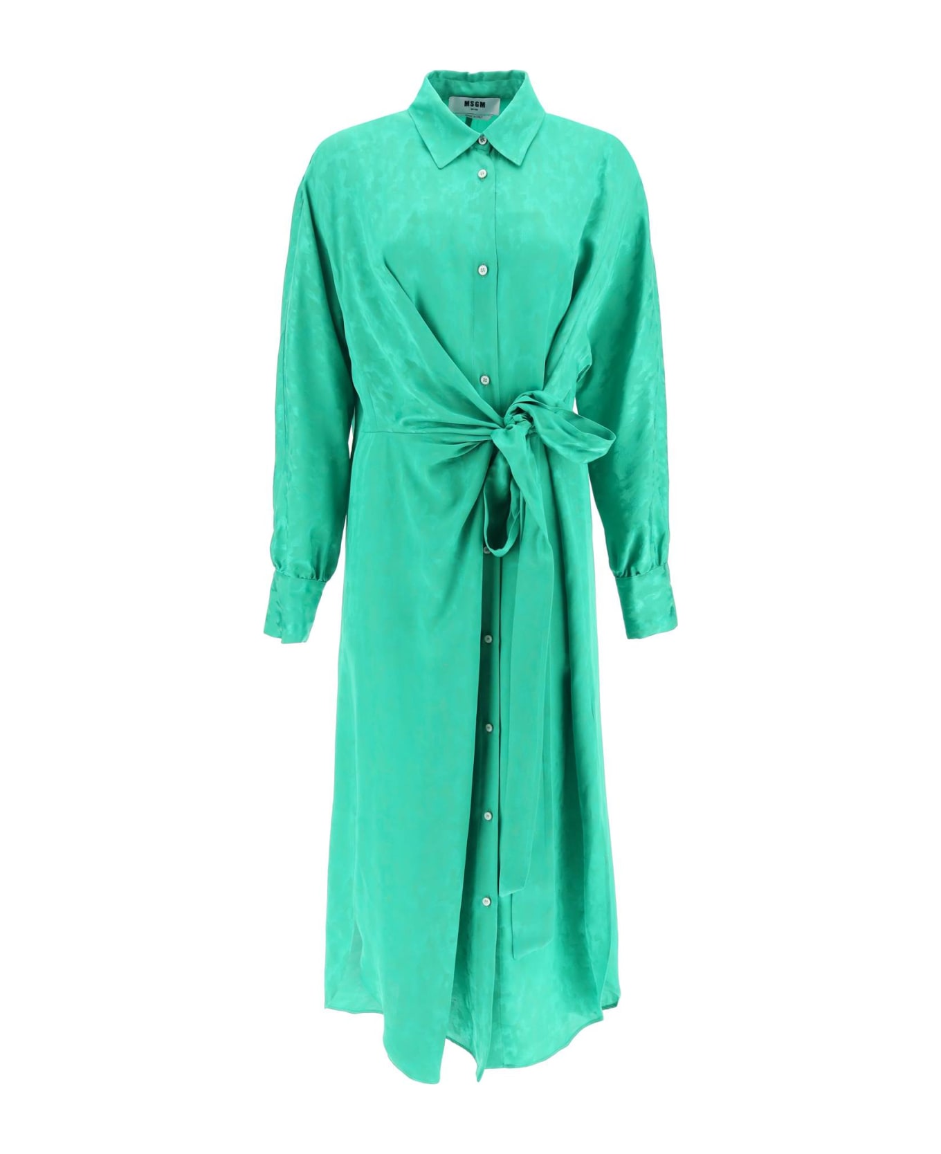 MSGM Jacquard Satin Shirt Dress - TROPICAL GREEN (Green)