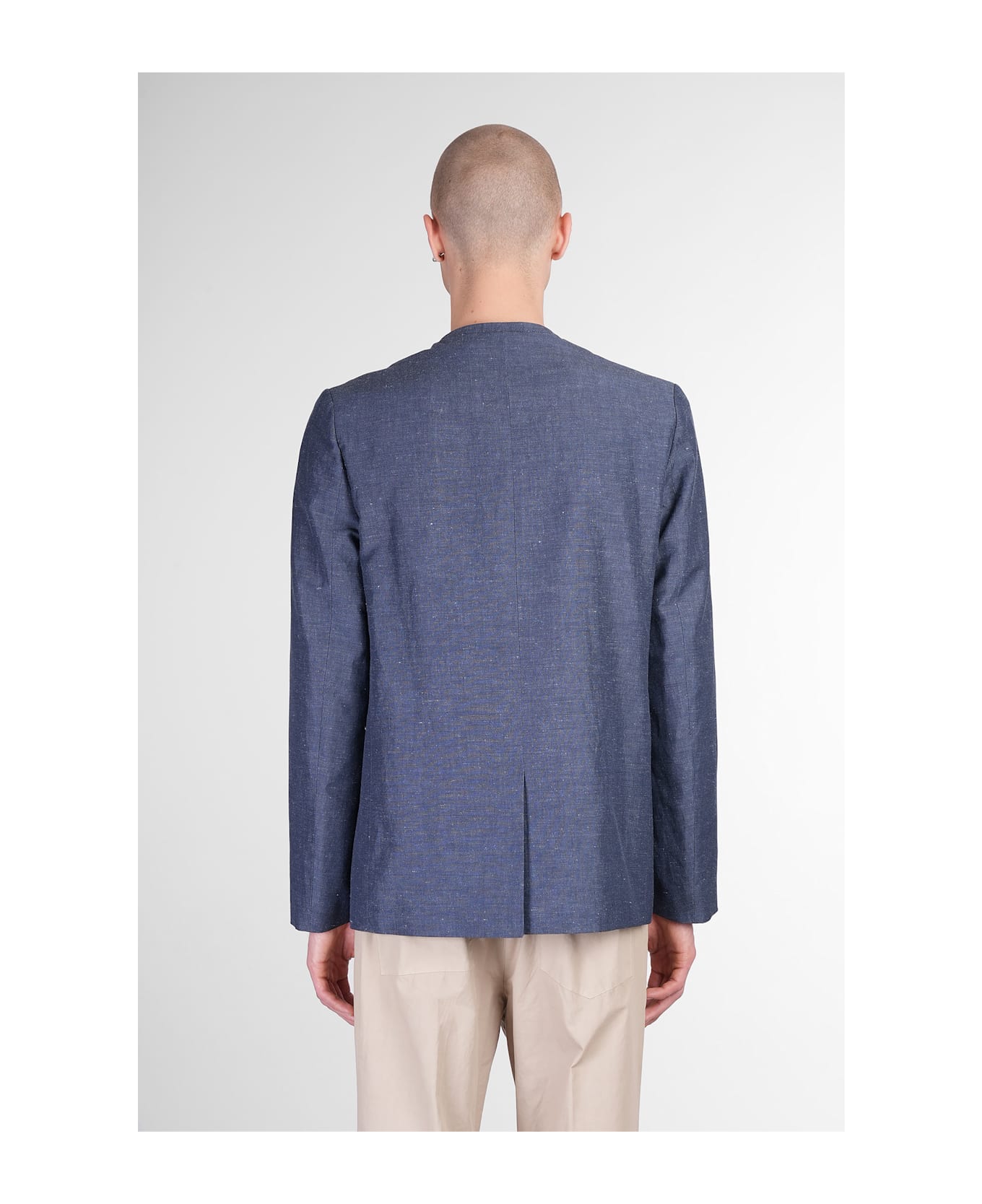 Mauro Grifoni Blazer In Blue Linen - blue