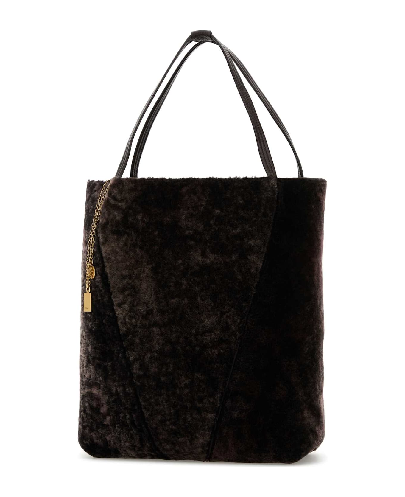 Chloé Dark Brown Shearling Large Chloã¨ Spin Shopping Bag - KOHLBROWN