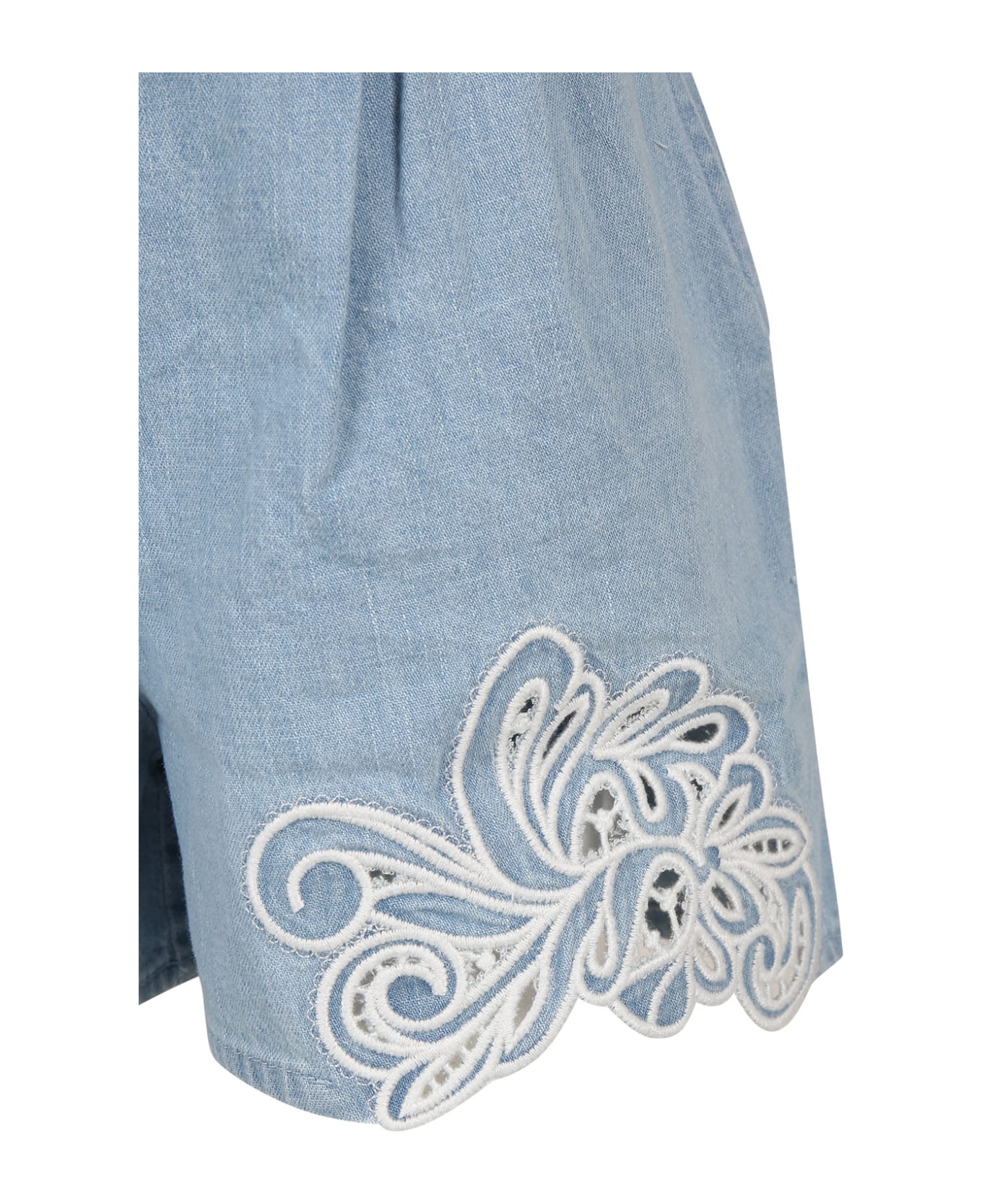 Ermanno Scervino Junior Blue Shorts For Girl With Embroidery - Denim ボトムス