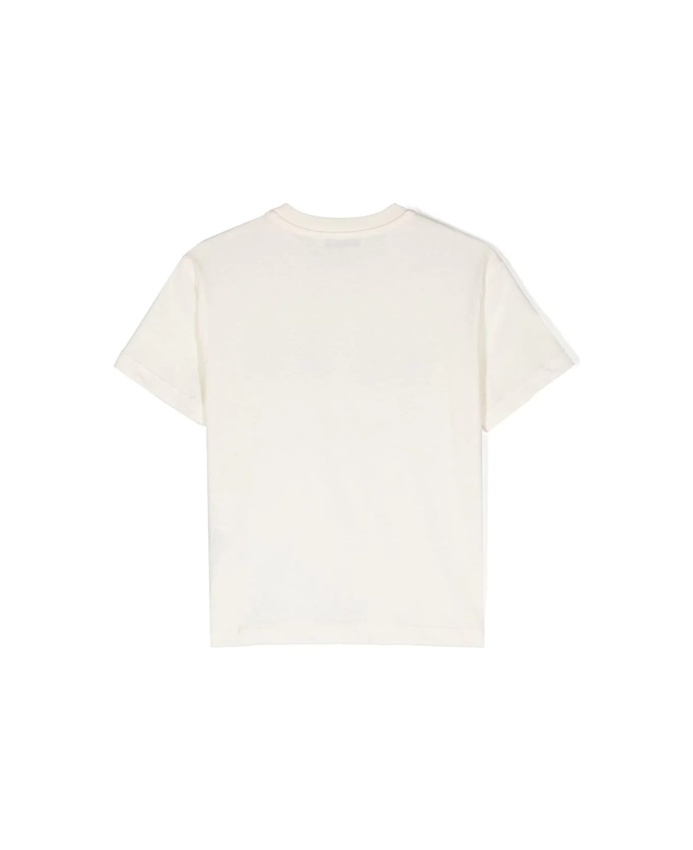 MSGM Cream T-shirt With Brushed Logo - Crema