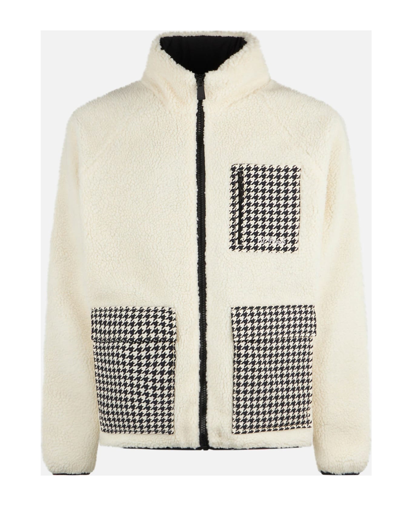 MC2 Saint Barth Man White Sherpa Jacket With Check Patch Pockets - WHITE