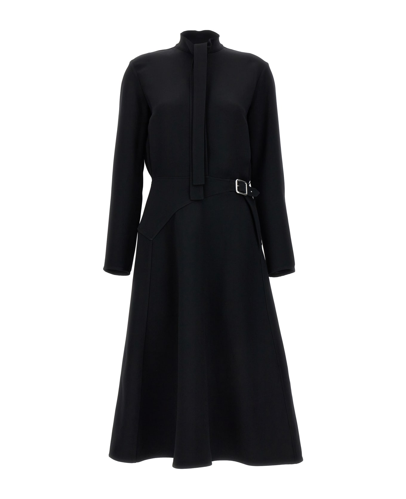 Jil Sander Black Midi Dress With Buckle - Black