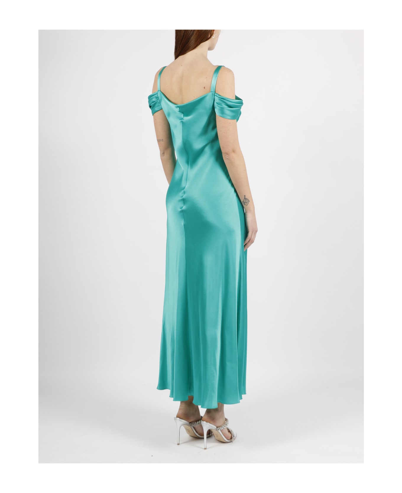 Alberta Ferretti Off The Shoulder Satin Dress - Green ワンピース＆ドレス