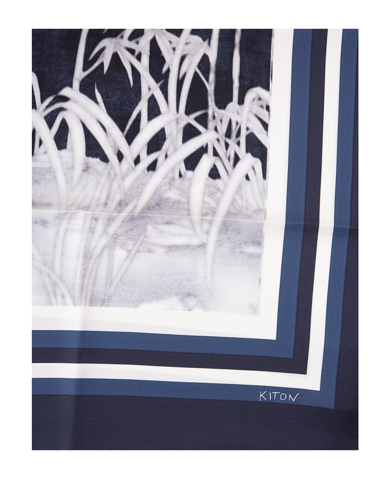 Kiton Blue Printed Silk Scarf - Blue