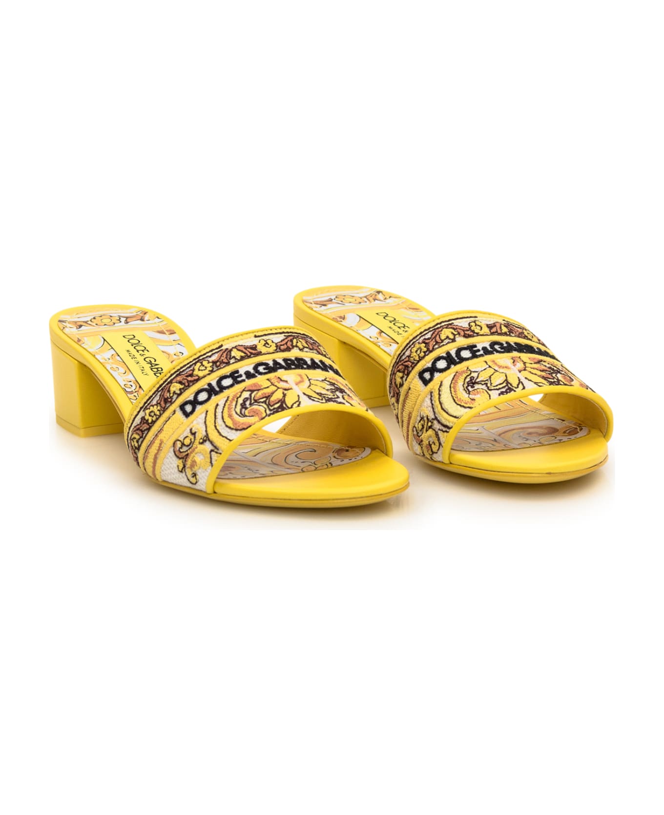 Dolce & Gabbana Flat Slipper Embroidered - Yellow