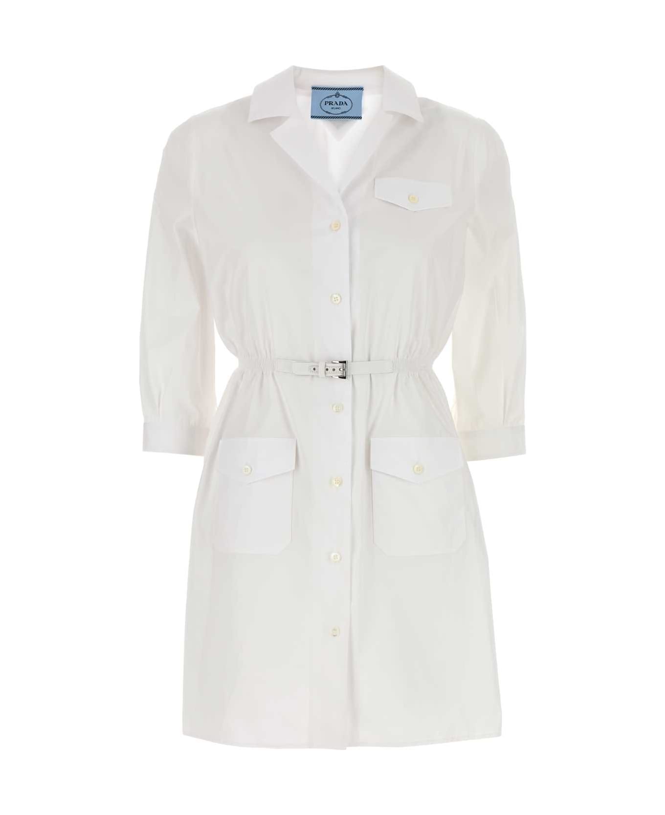 Prada White Poplin Shirt Dress - BIANCO