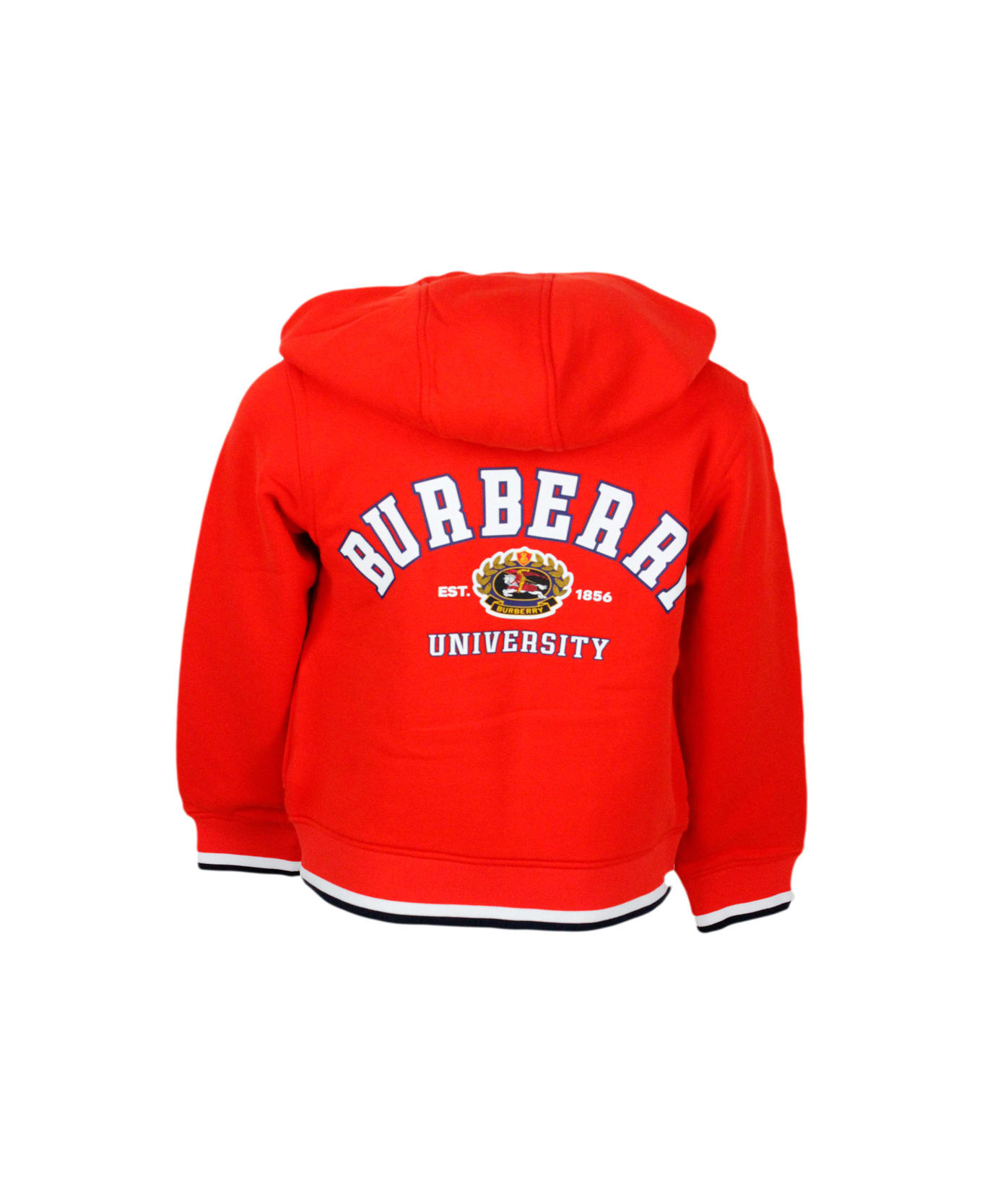 Burberry Sweatshirt With Hood And Zip Closure In Cotton Jersey With University Logo Lettering Prints On The Back - Red