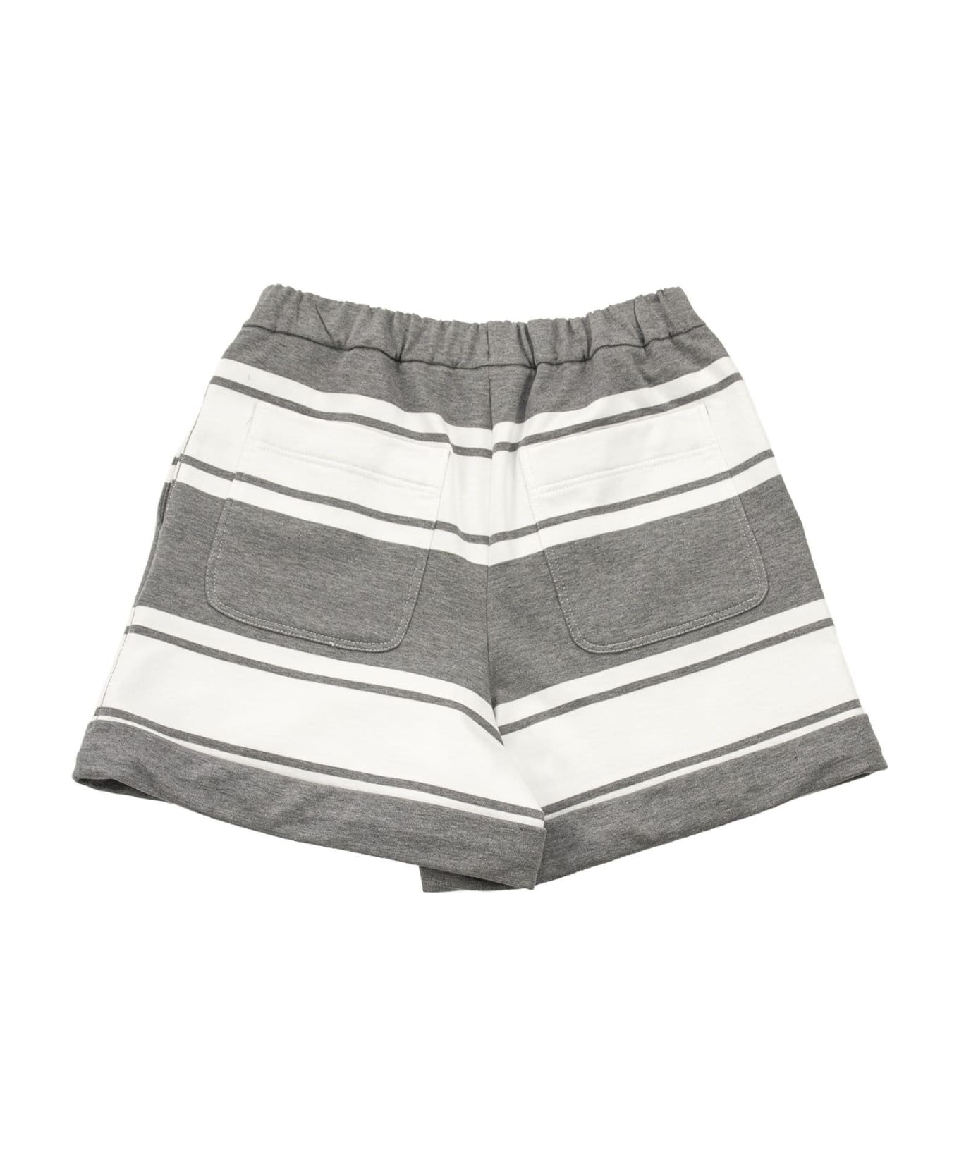 Brunello Cucinelli Cotton Striped Fleece Shorts - Grey/white ボトムス