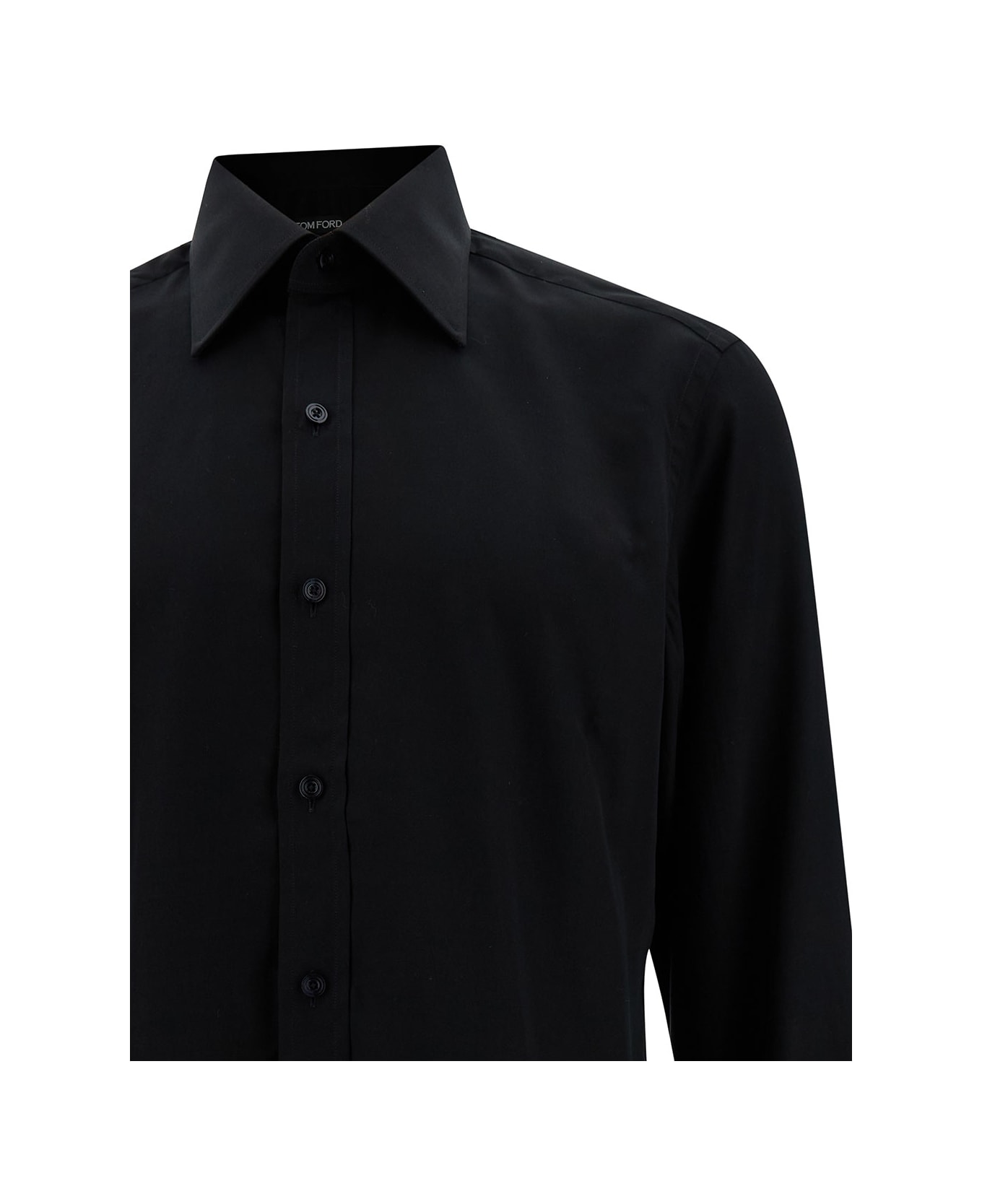 Tom Ford Black Shirt With Pointed Collar In Silk Blend Man - Black