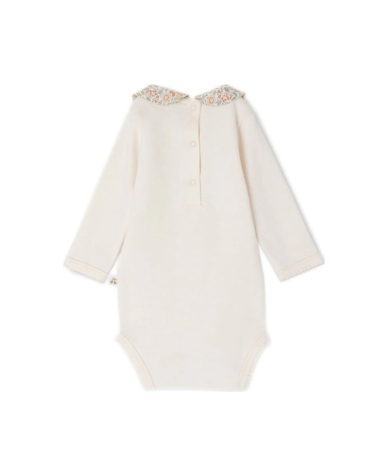 Bonpoint White Cygne Bodysuit With Embroidered Collar In Orange - White