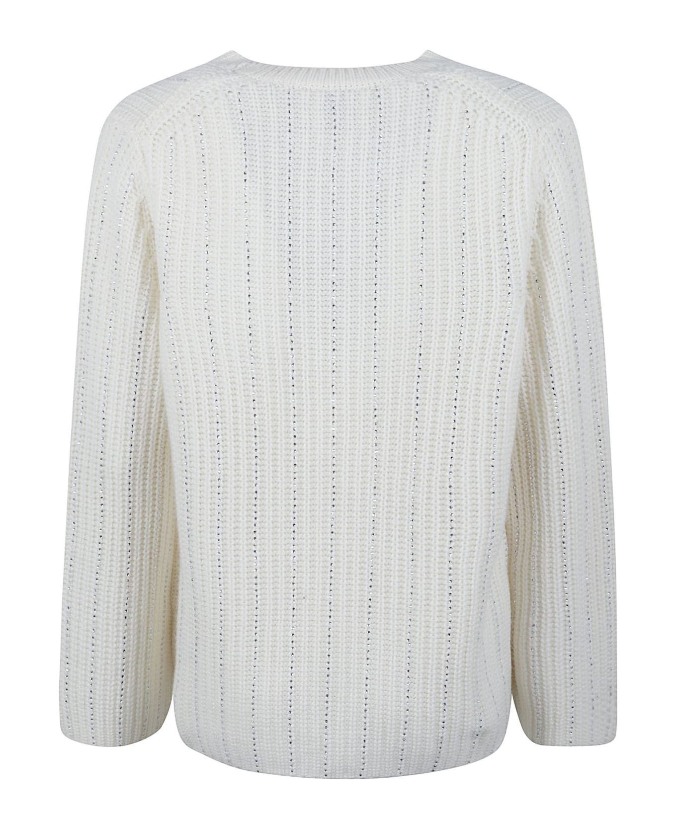 Allude Crystal Embellished Stripe Sweater - White