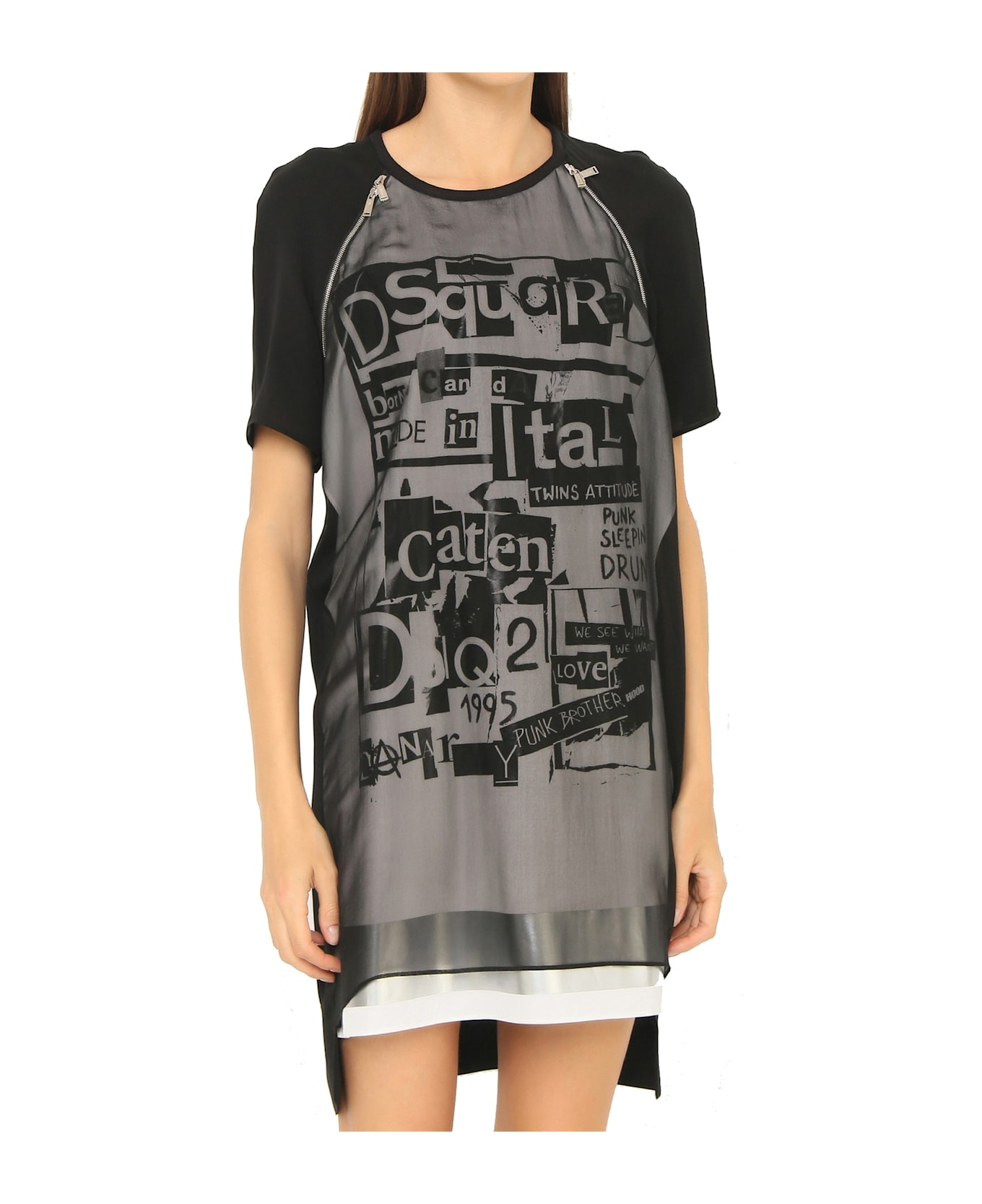Dsquared2 Silk Printed Mini Dress - Black