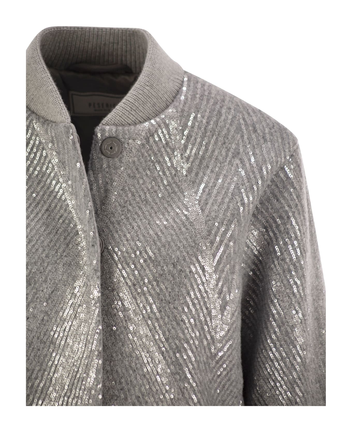 Peserico Gauzed Cloth Crop Jacket With Sequin Embroidery - Silver