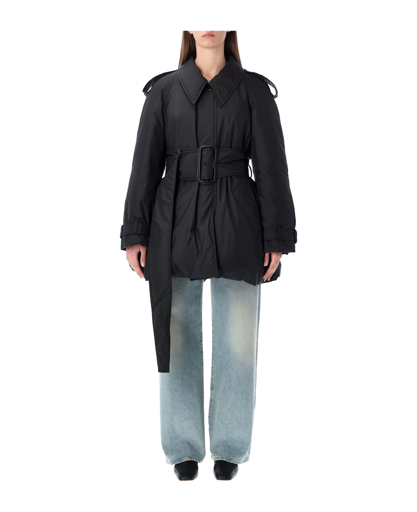 Burberry London Belted Berryhill Padded Car Coat - BLACK