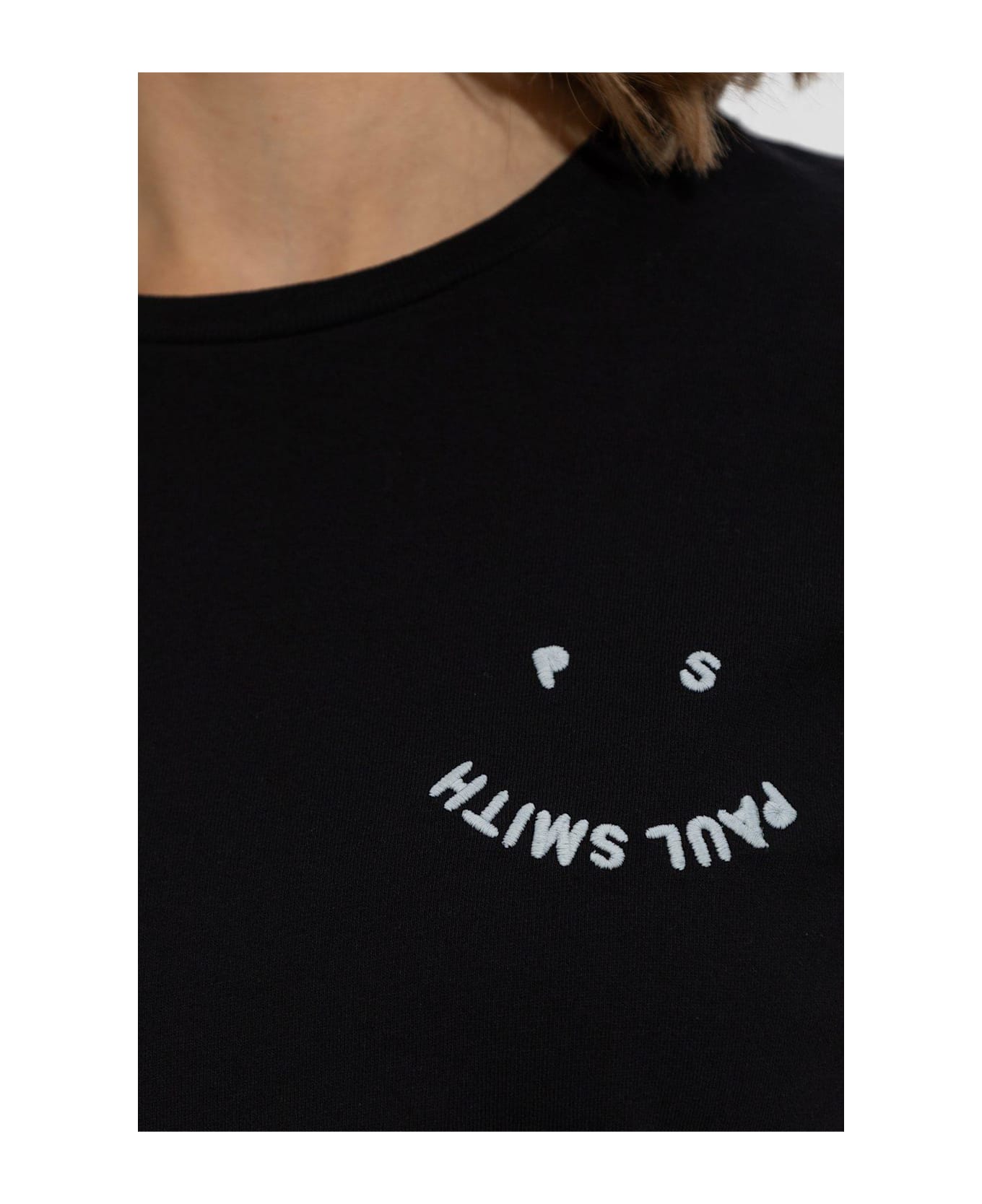 PS by Paul Smith Faded Citrine Embroidered Happy Logo T-shirt - BLACK