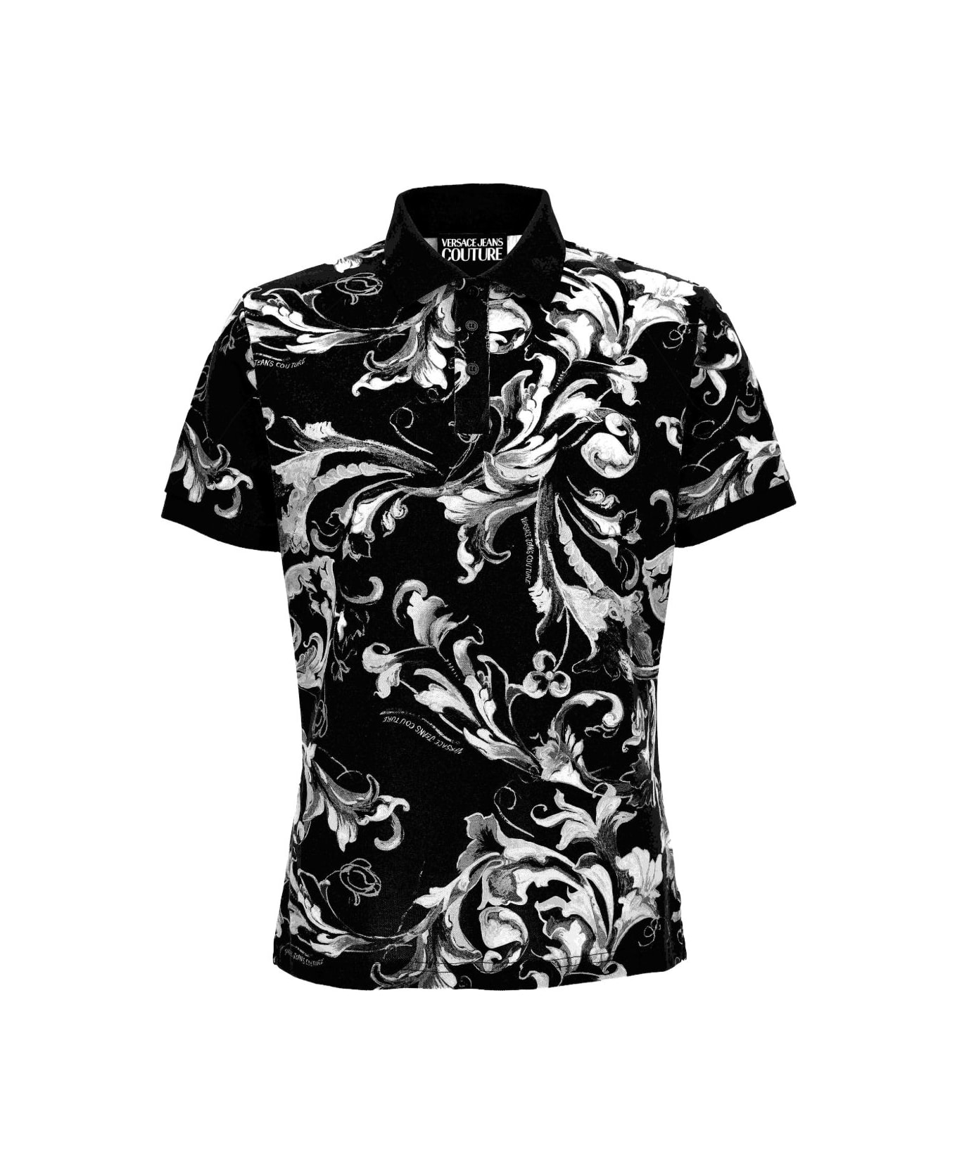 Versace Jeans Couture Baroque Print Polo - Black
