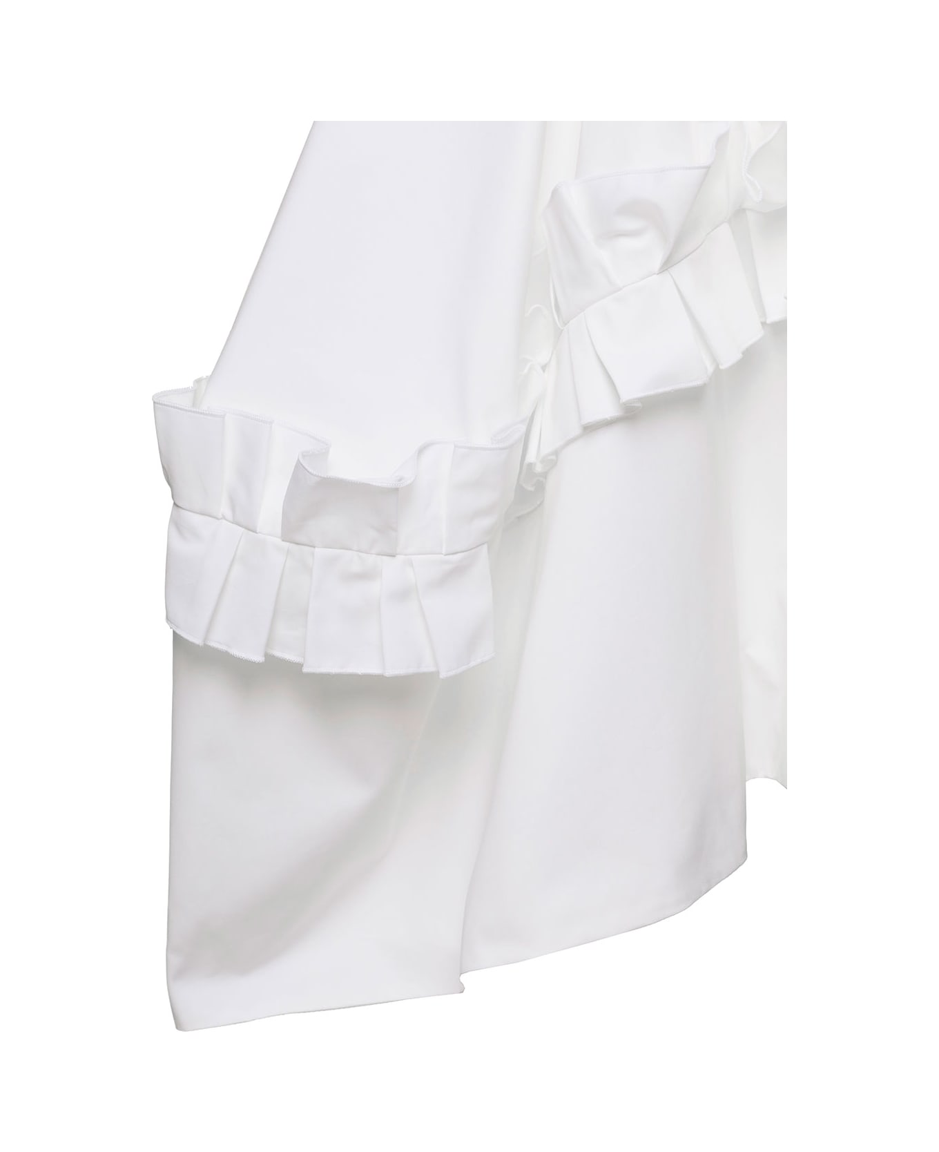 Alexander McQueen Mini White Asymmetric Dress With Oversize Ruche In Cotton Woman Alexander Mcqueen - White