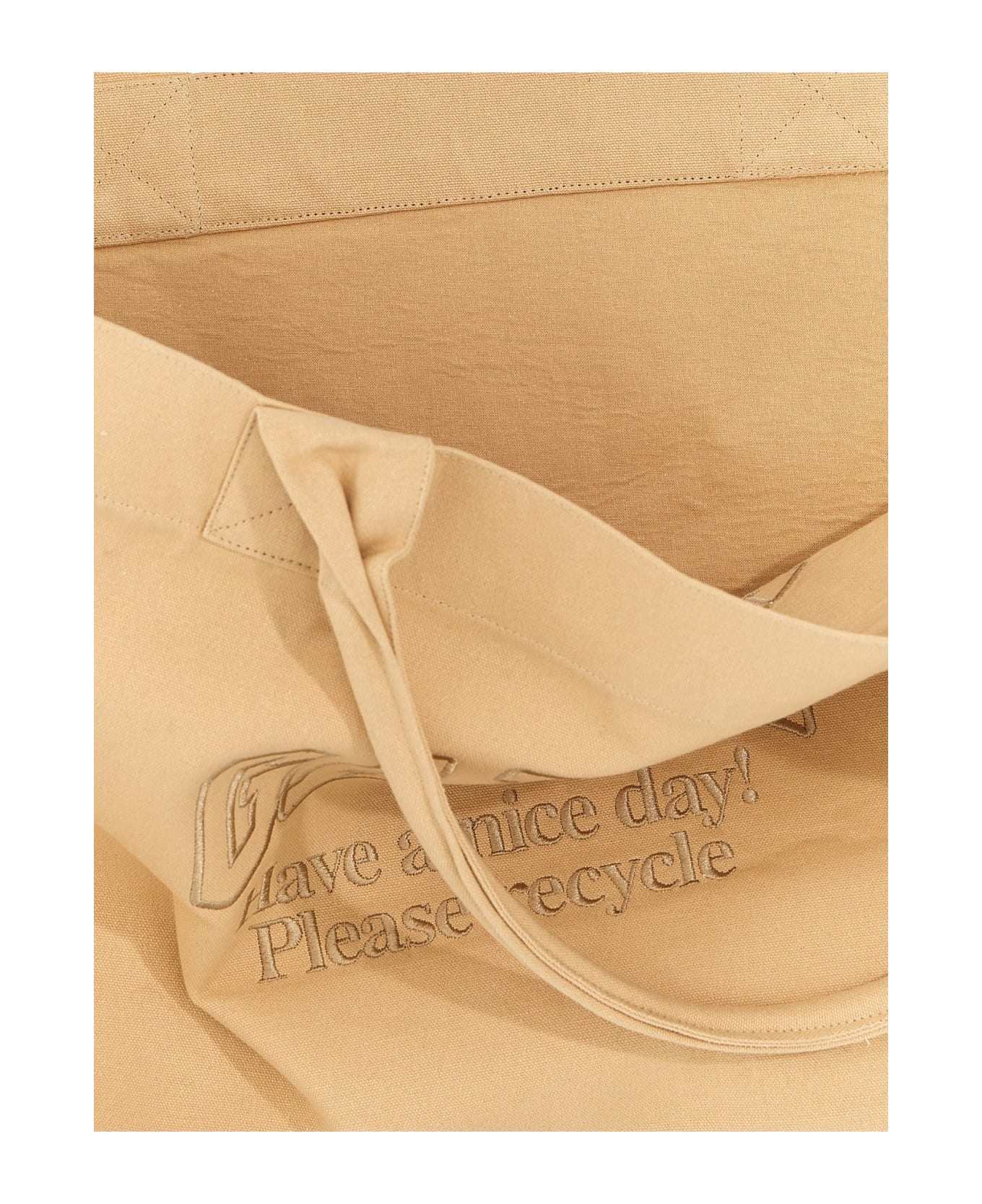 Ganni Oversized Shopping Bag With Logo Embroidery - Almond Milk トートバッグ