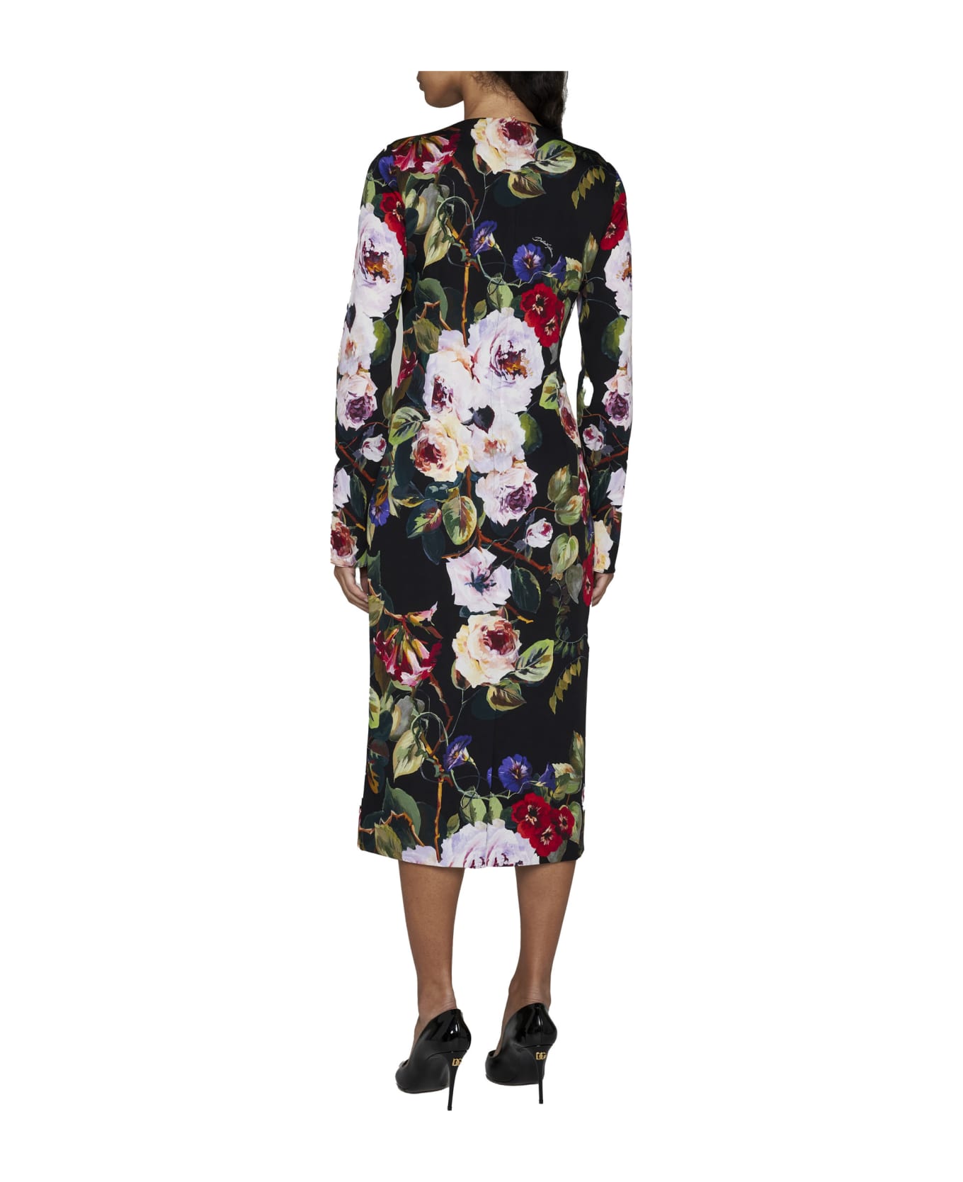 Dolce & Gabbana Printed Silk Midi Dress - Roseto fdo nero