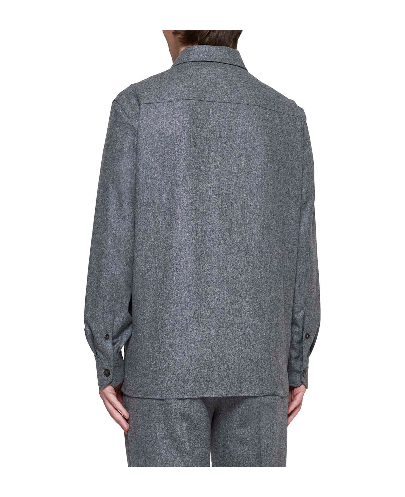 Brunello Cucinelli Flap Pocket Long-sleeved Shirt - Grey
