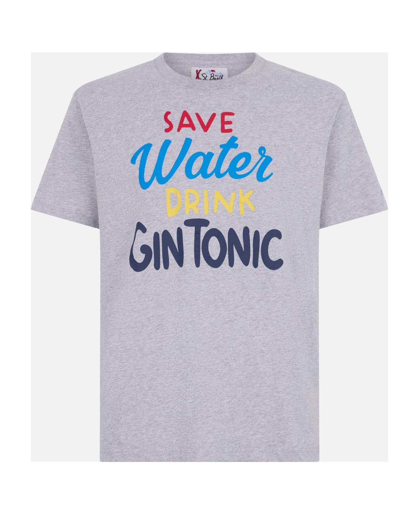 MC2 Saint Barth Man Heavy Cotton T-shirt With Gin Tonic Print - GREY