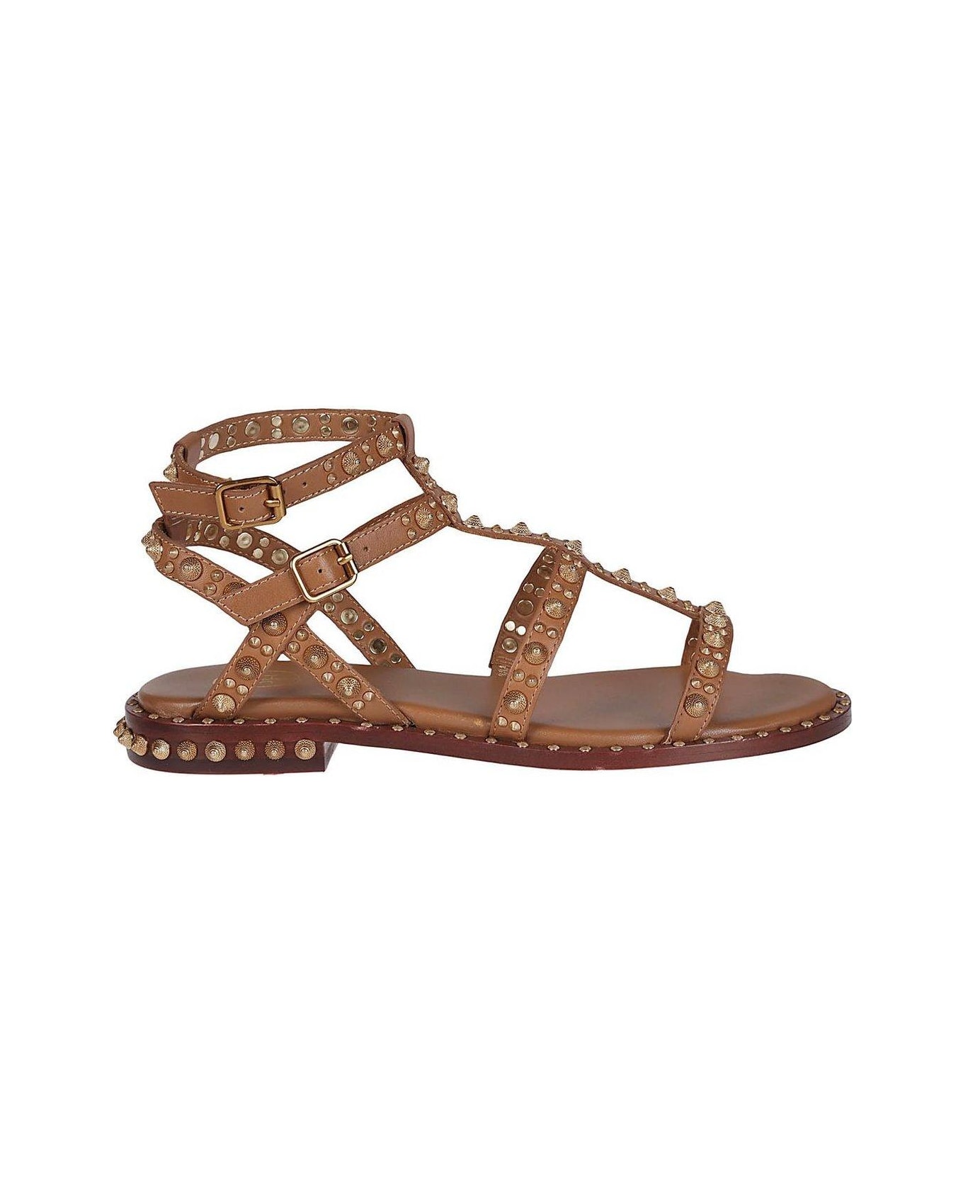 Ash Embellished Open Toe Sandals - Leather Brown