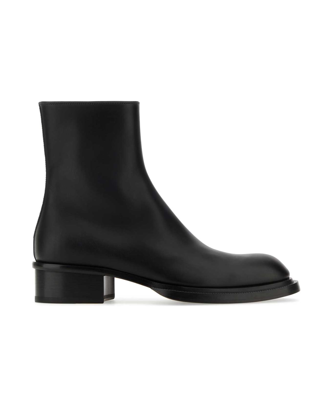 Alexander McQueen Black Leather Stack Ankle Boots - Black ブーツ