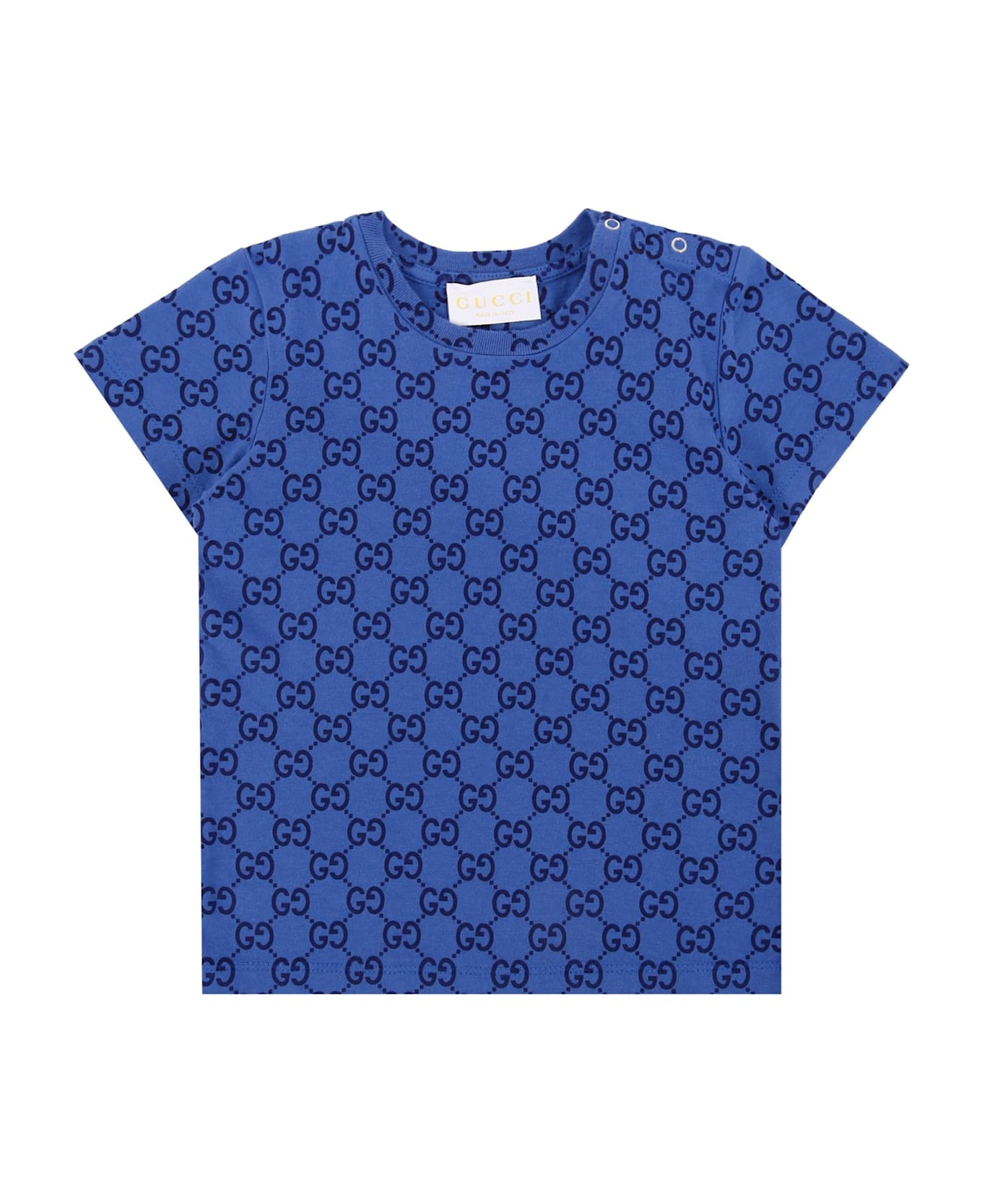 Gucci Blue T-shirt For Baby Boy With Gg Motif - Blue