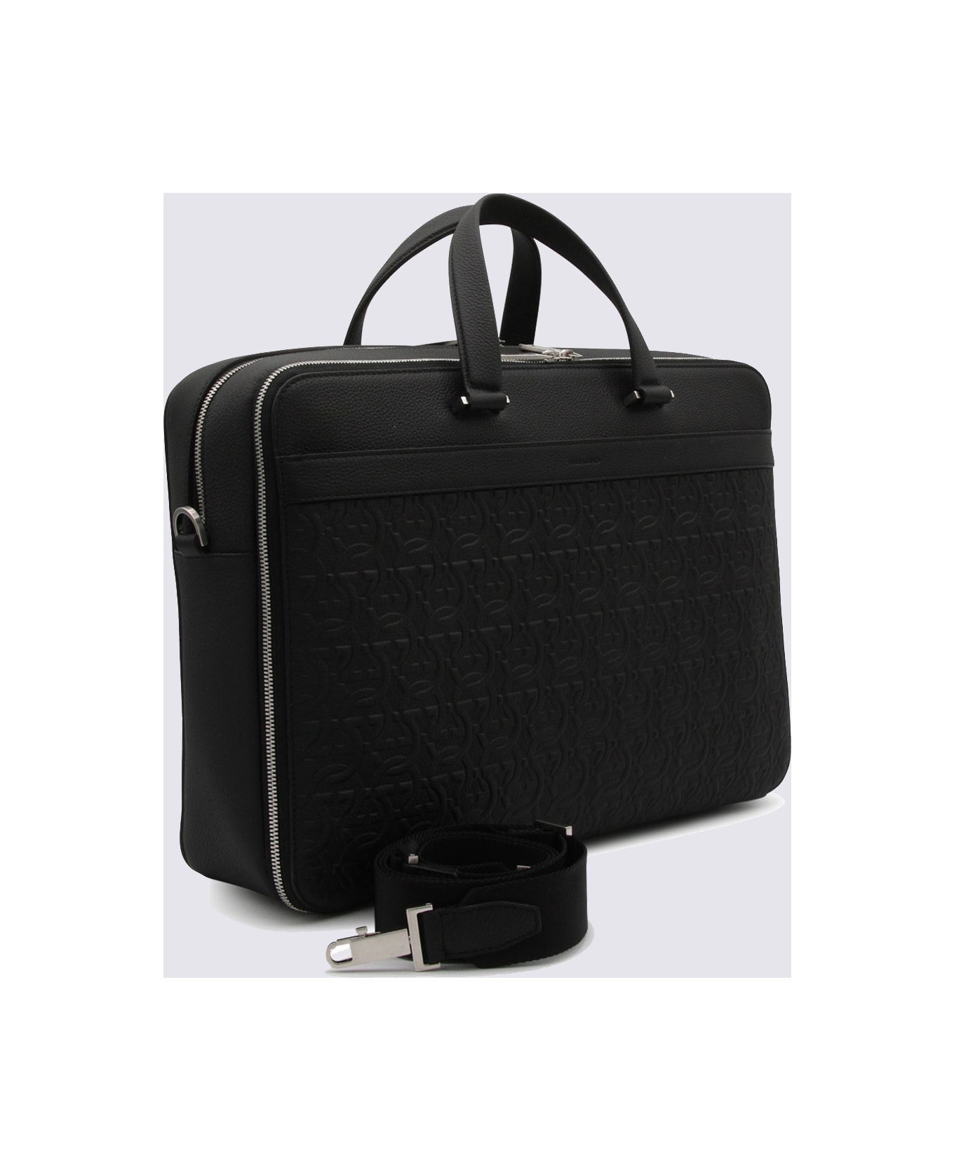 Ferragamo Black Leather Business Gancini Top Handle Bag - Black