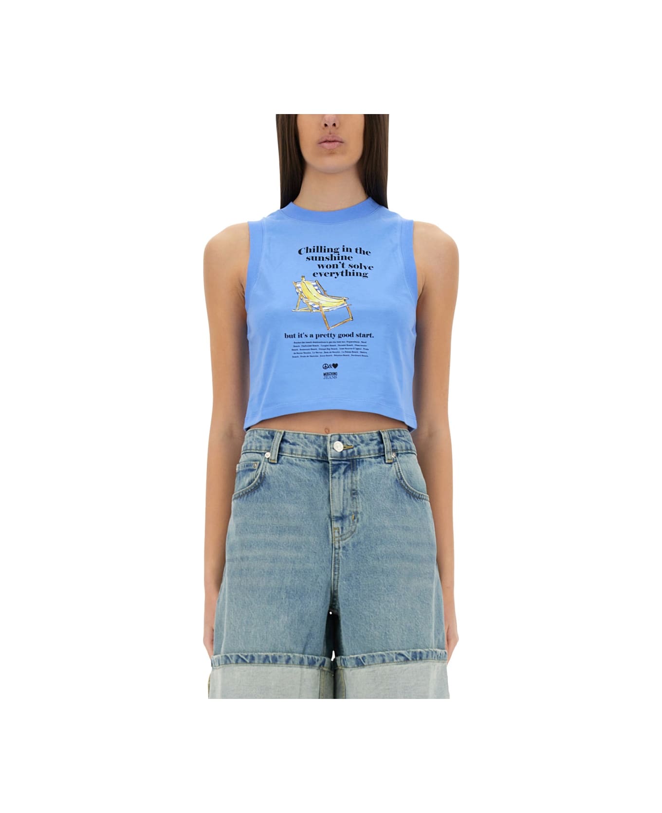 M05CH1N0 Jeans Cropped Top With Print - AZURE