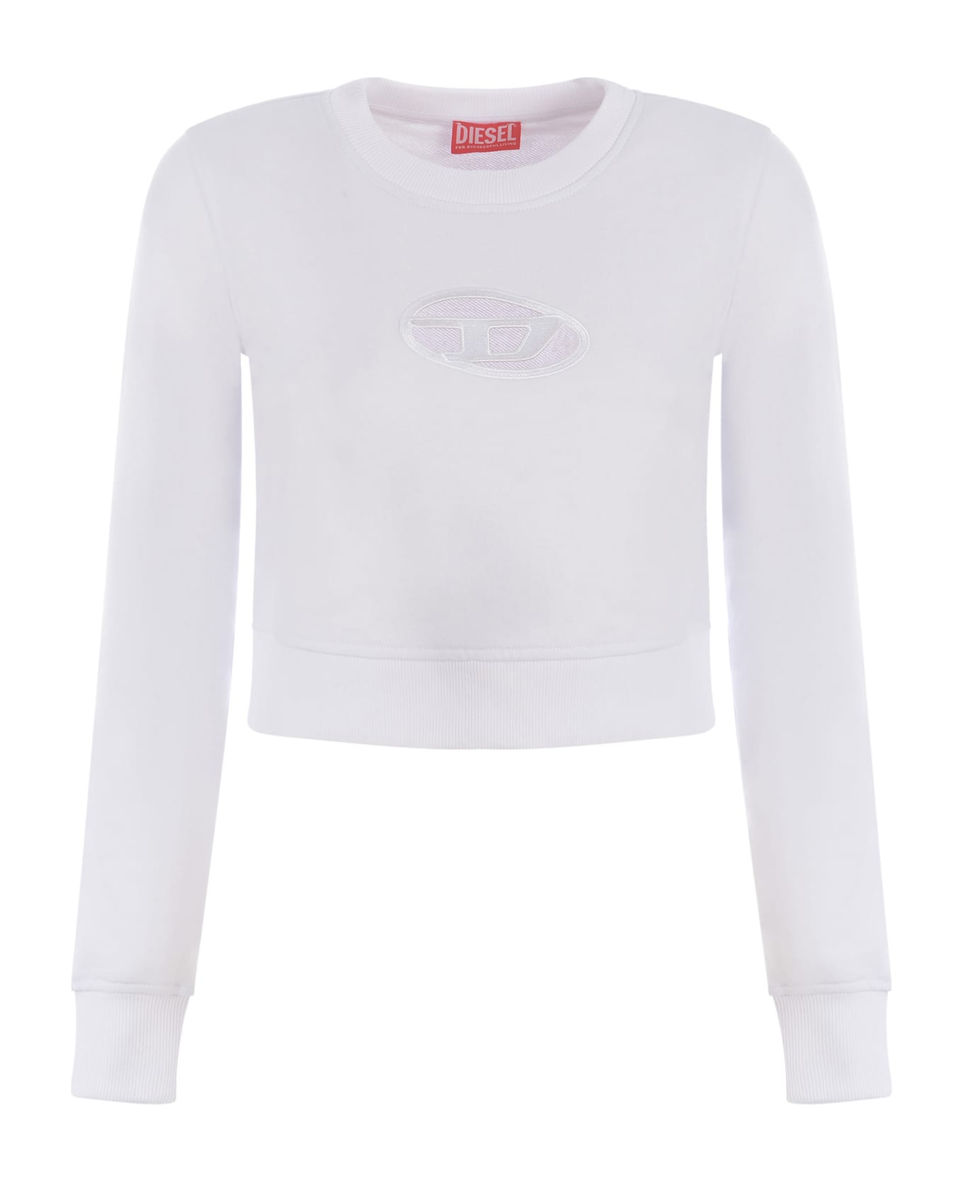 Diesel F-slimmy-od Felpa White Cropped Sweatshirt With Cut-out Oval-d - F Slimmy Od - White フリース